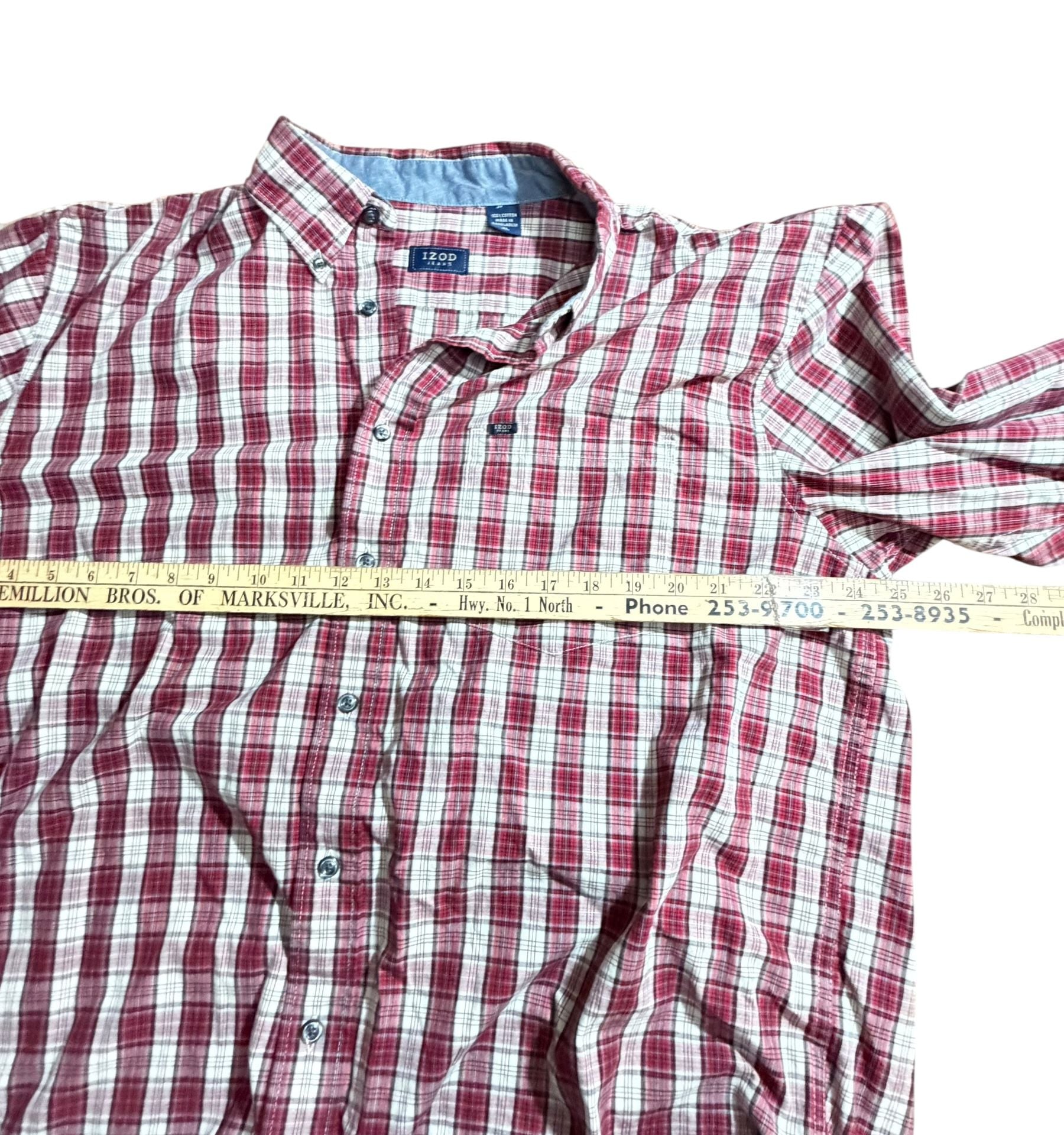 IZOD Jeans Men’s Plaid Button Down Shirt XL 100% Cotton Long Sleeve 7