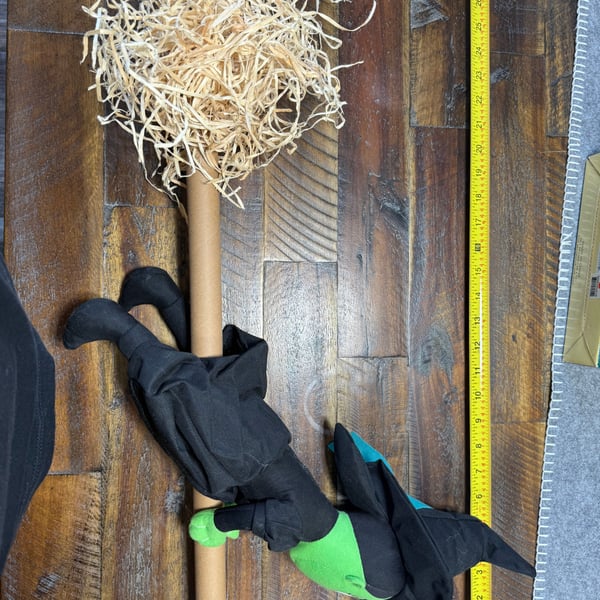 Wizard of Oz stuffed Wicked witch on a handmade witches broom