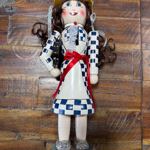 Vintage Dorothy and Toto The Wizard of Oz Hand Painted Wooden Nutcracker 14"