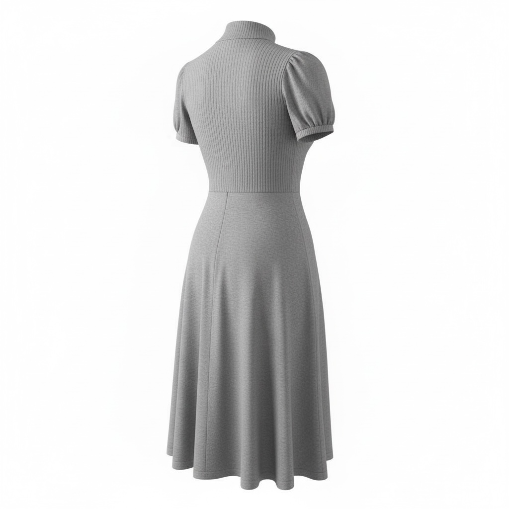 Zara Thick Knit Short Sleeve Turtleneck Midi Sweater Dress Grey 3
