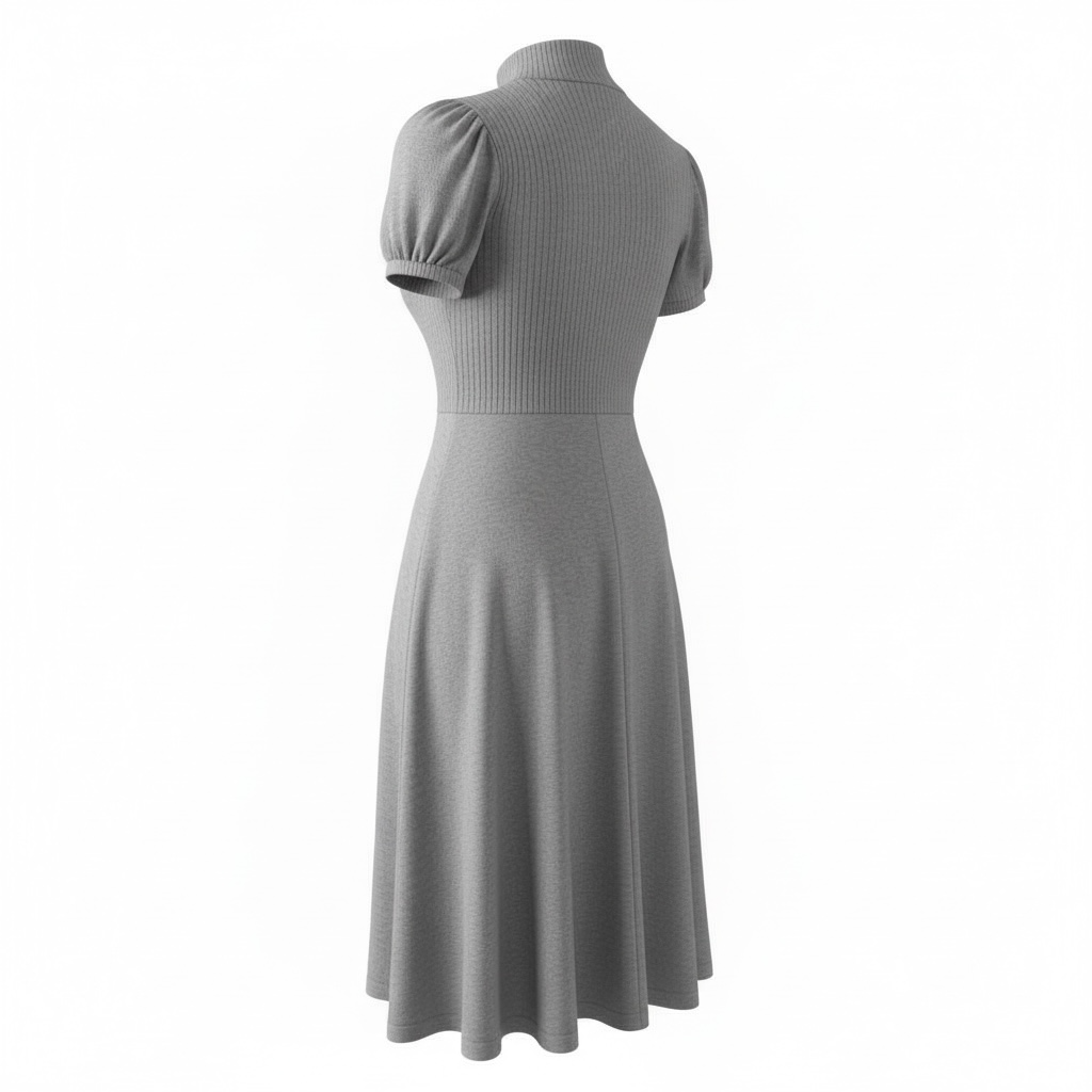 Zara Thick Knit Short Sleeve Turtleneck Midi Sweater Dress Grey 4