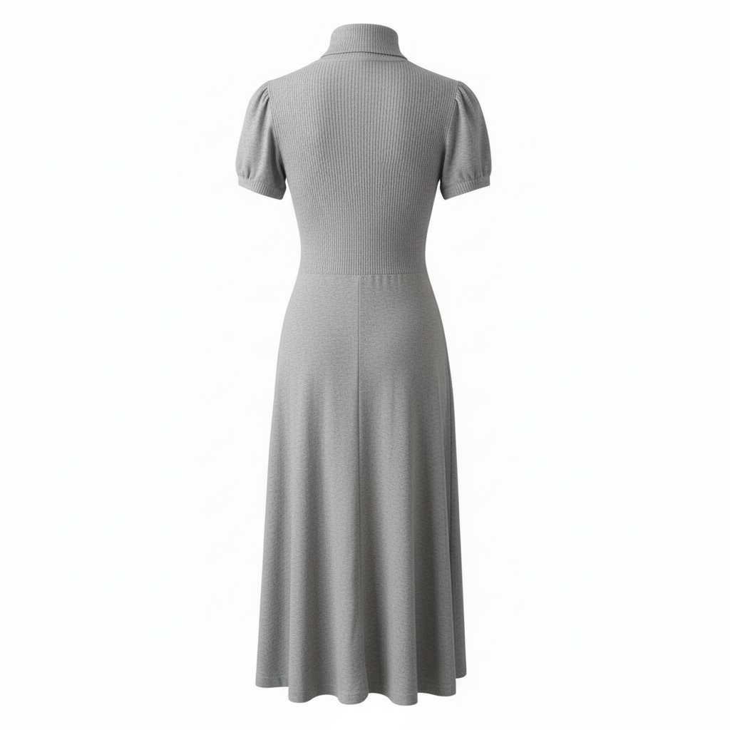 Zara Thick Knit Short Sleeve Turtleneck Midi Sweater Dress Grey 5