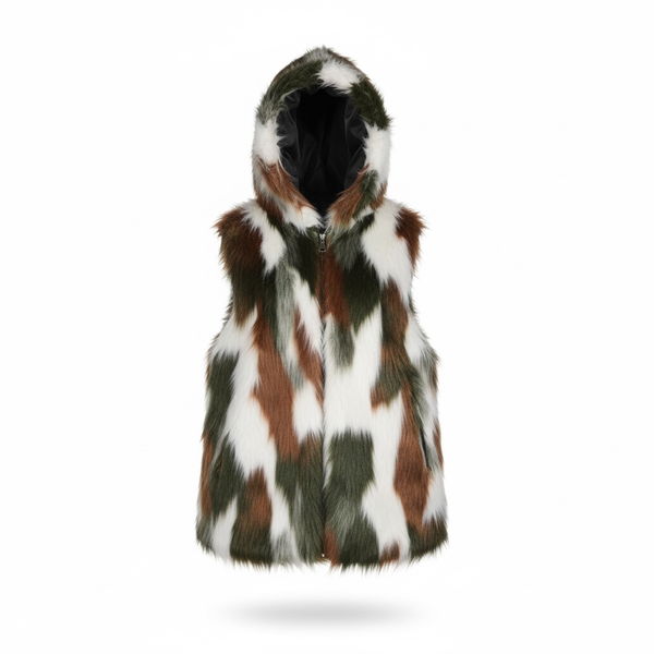 American Eagle Women's Multicolor Hooded Faux Fur Full Zip Vest