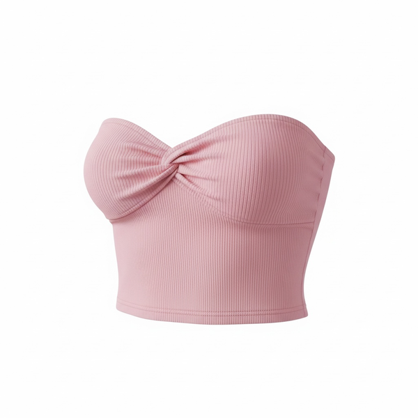 SHEIN EZwear Twist Front Ribbed Knit Crop Tube Top