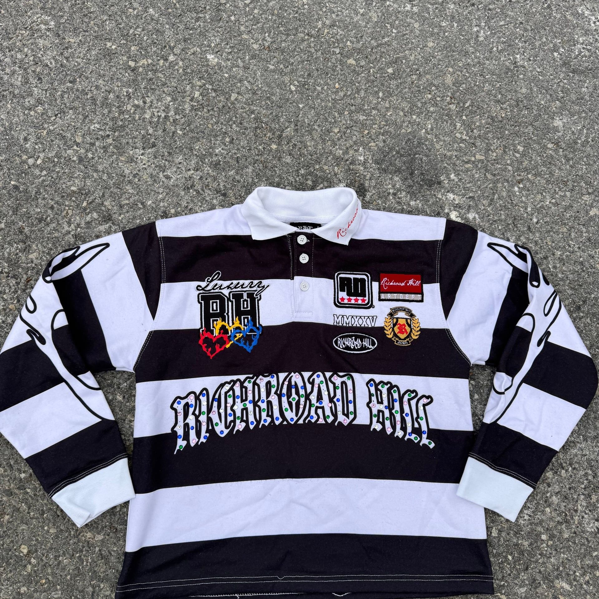 Sumé 'Global Championship' Black and White Zebra Stripe Rugby Polo 2