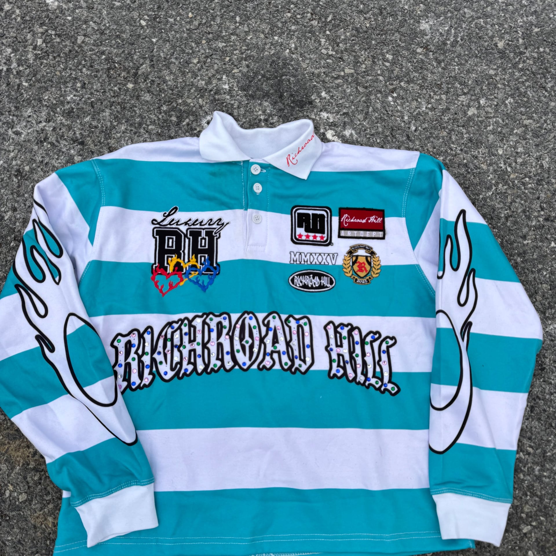Sumé 'Global Championship' Black and White Zebra Stripe Rugby Polo 3