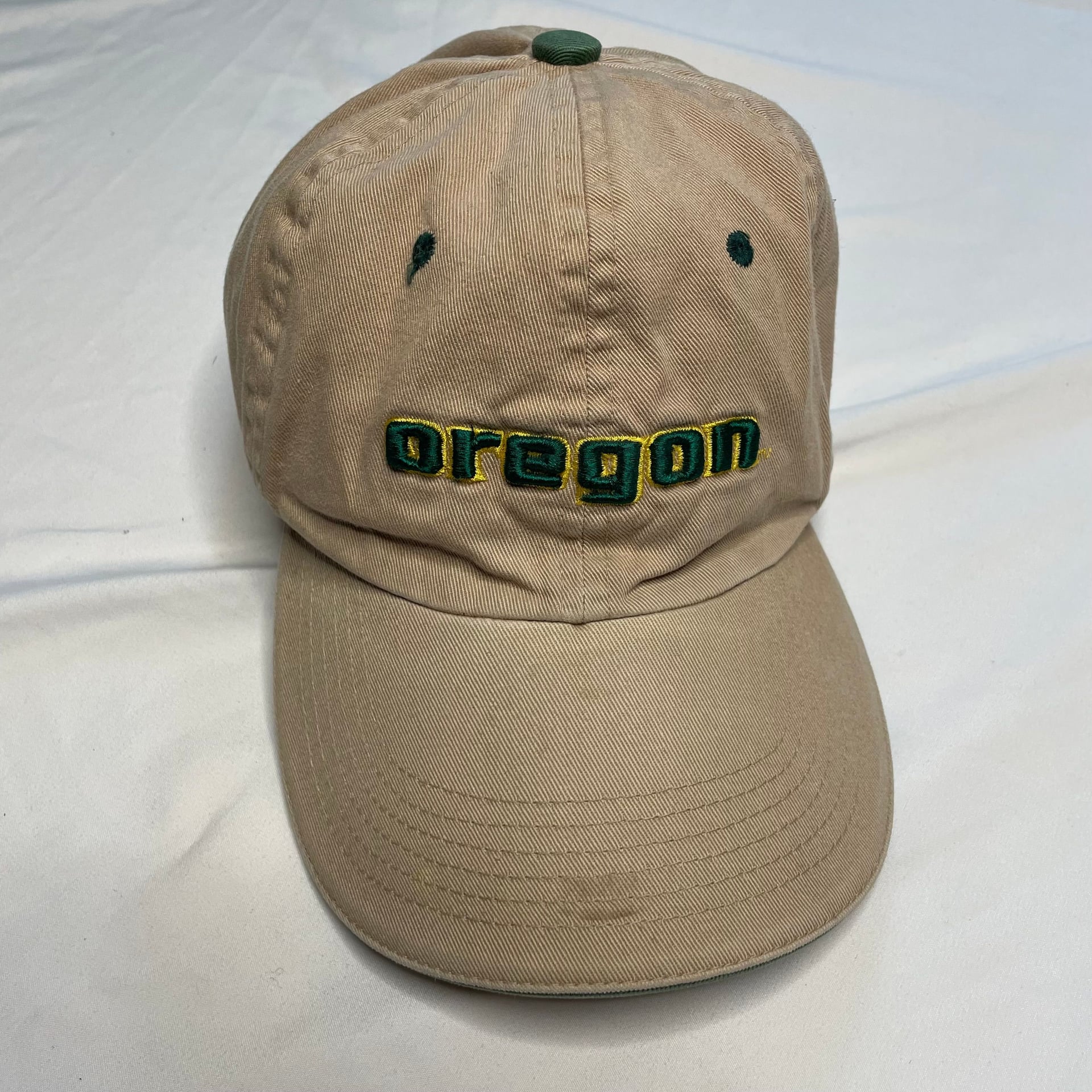 Oregon Ducks Tan Hat Green Embroidered Logo Adjustable 3