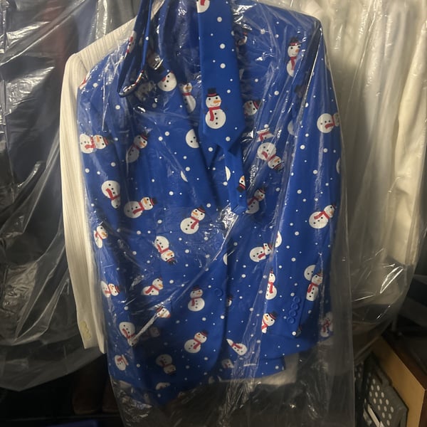 Suitmeister Mens Christmas Snowman 3-Piece Holiday Suit - Blue/Silver Large