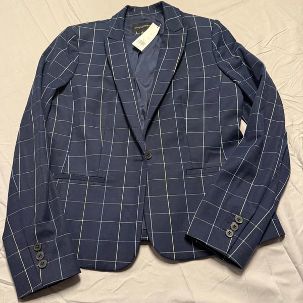 Banana Republic Navy Blue Windowpane Plaid Classic Fit Blazer size 6 NWT luxury 