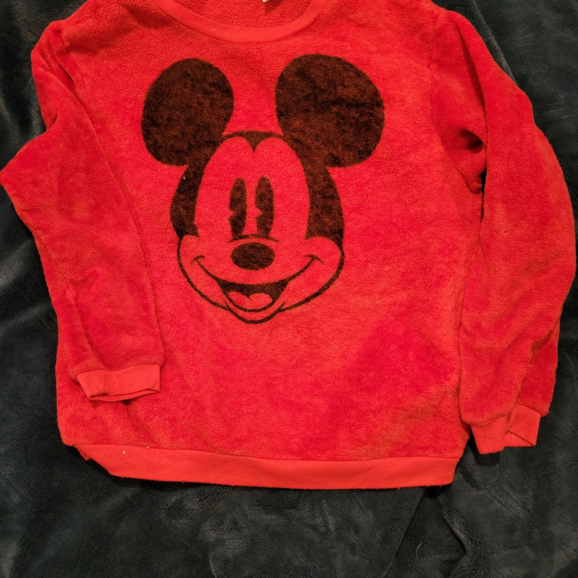 Disney Women's Red Mickey Mouse Fuzzy Plush Fleece Sweatshirt 1