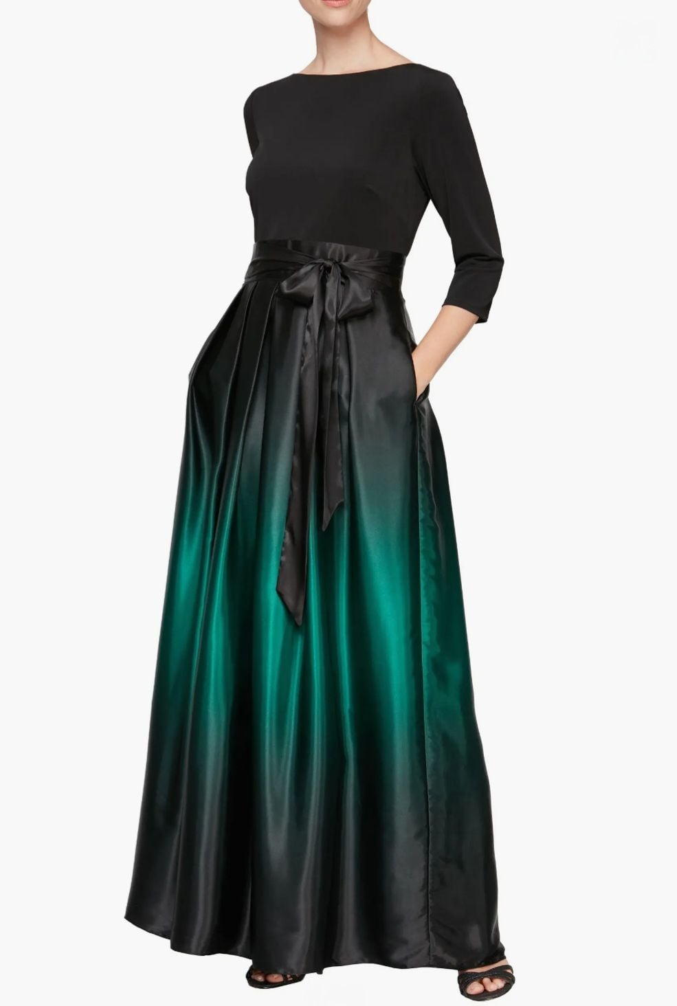 SL FASHIONS 3/4 Length Sleeve Ombre Dress, NWT,Black/Green 2
