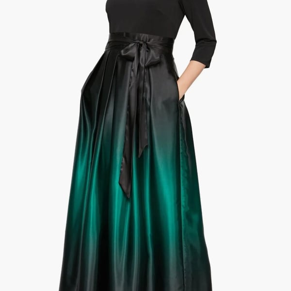 SL FASHIONS 3/4 Length Sleeve Ombre Dress, NWT,Black/Green