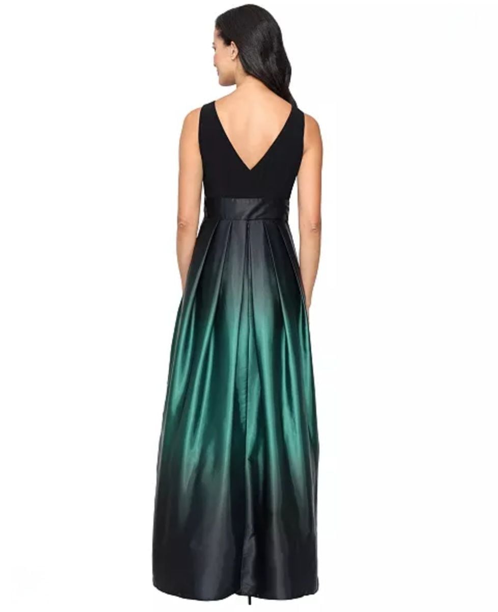SL FASHIONS 3/4 Length Sleeve Ombre Dress, NWT,Black/Green 6