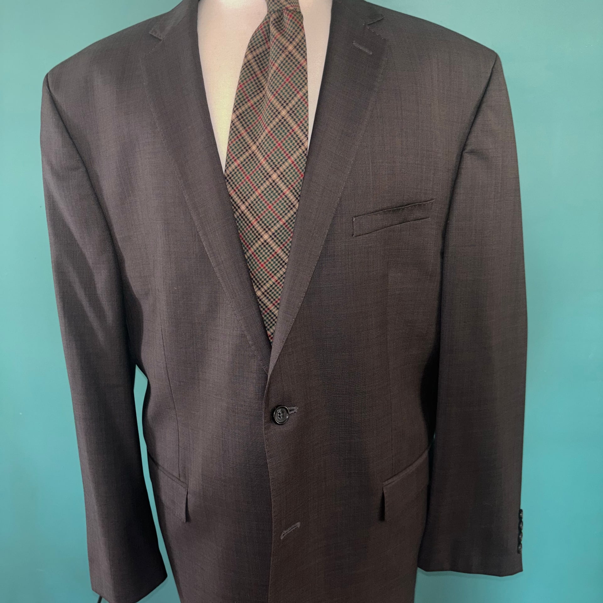 Joseph Abboud Mens Wool Gray SharkskinTwo-Button Suit Jacket 50 R 1