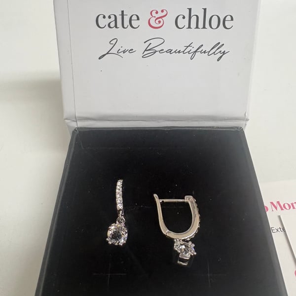 Cate & Chloe McKenzie 18k White Gold Plated Dangling Earrings CZ