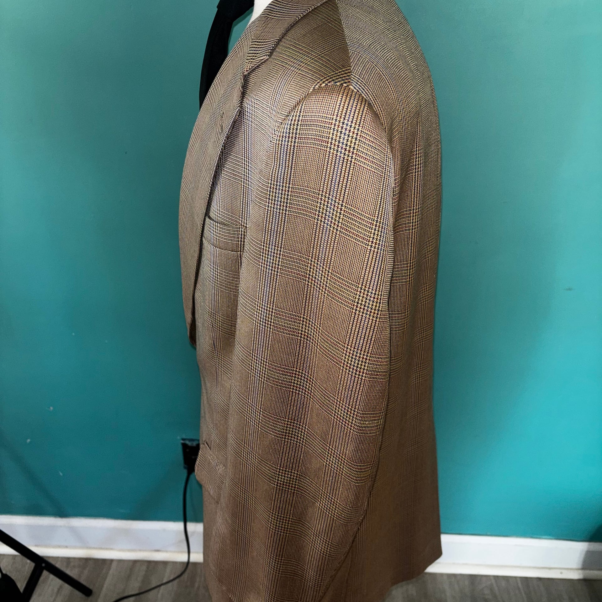 H. Oritsky Vintage Brown Houndstooth Silk & Wool Blend Sport Coat Blazer 44 5
