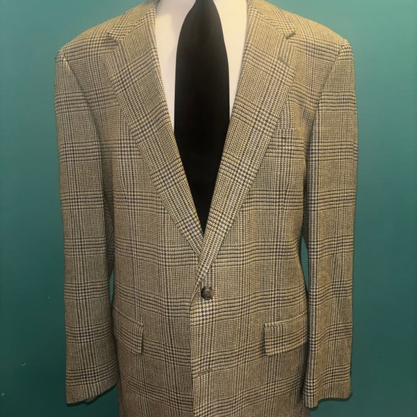 Brooks Brothers Jacket 43 Long Mens Silk Wool Linen Sport Coat Blazer Glen Plaid