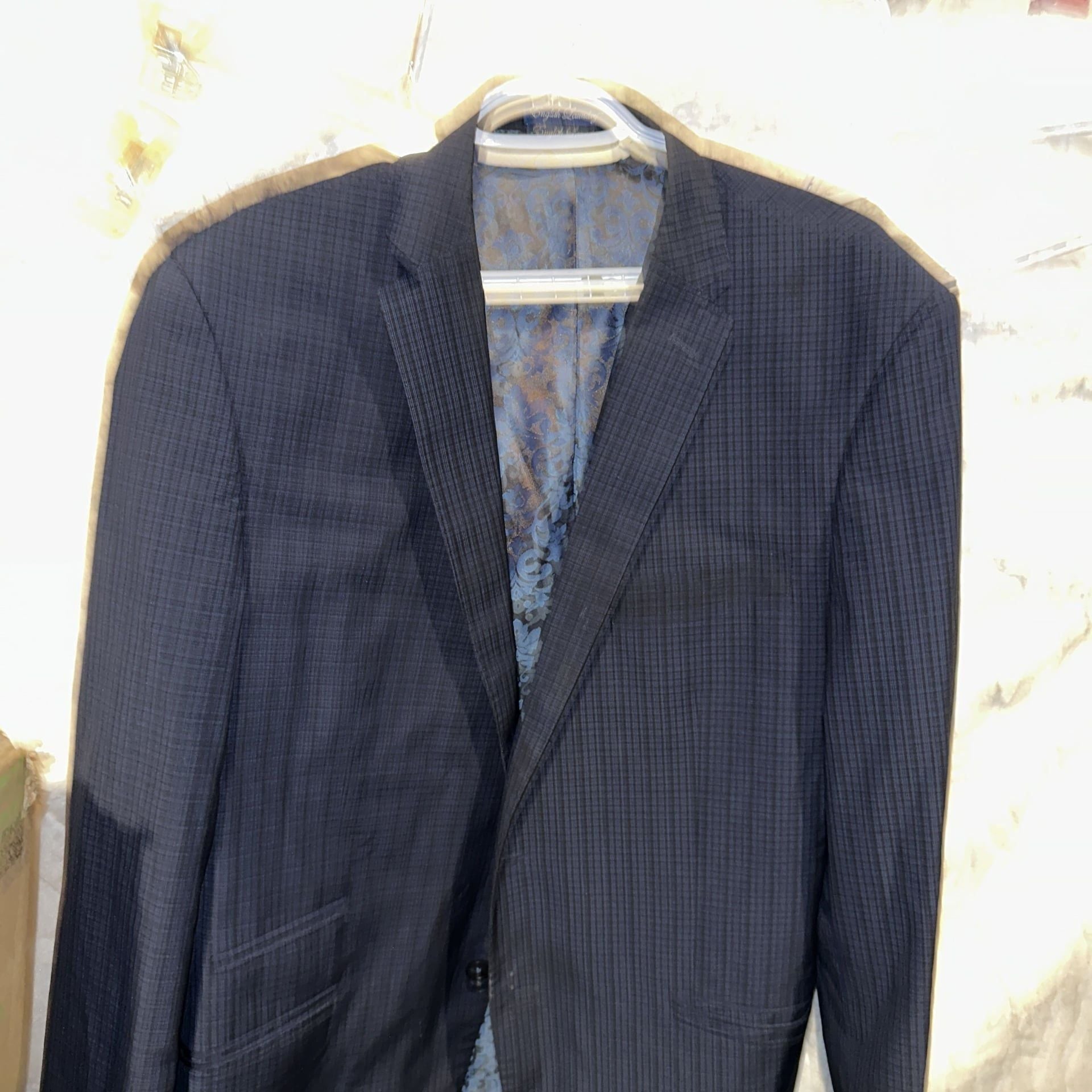 English Laundry Men's Navy Micro-Grid Blazer with Paisley Lining 1