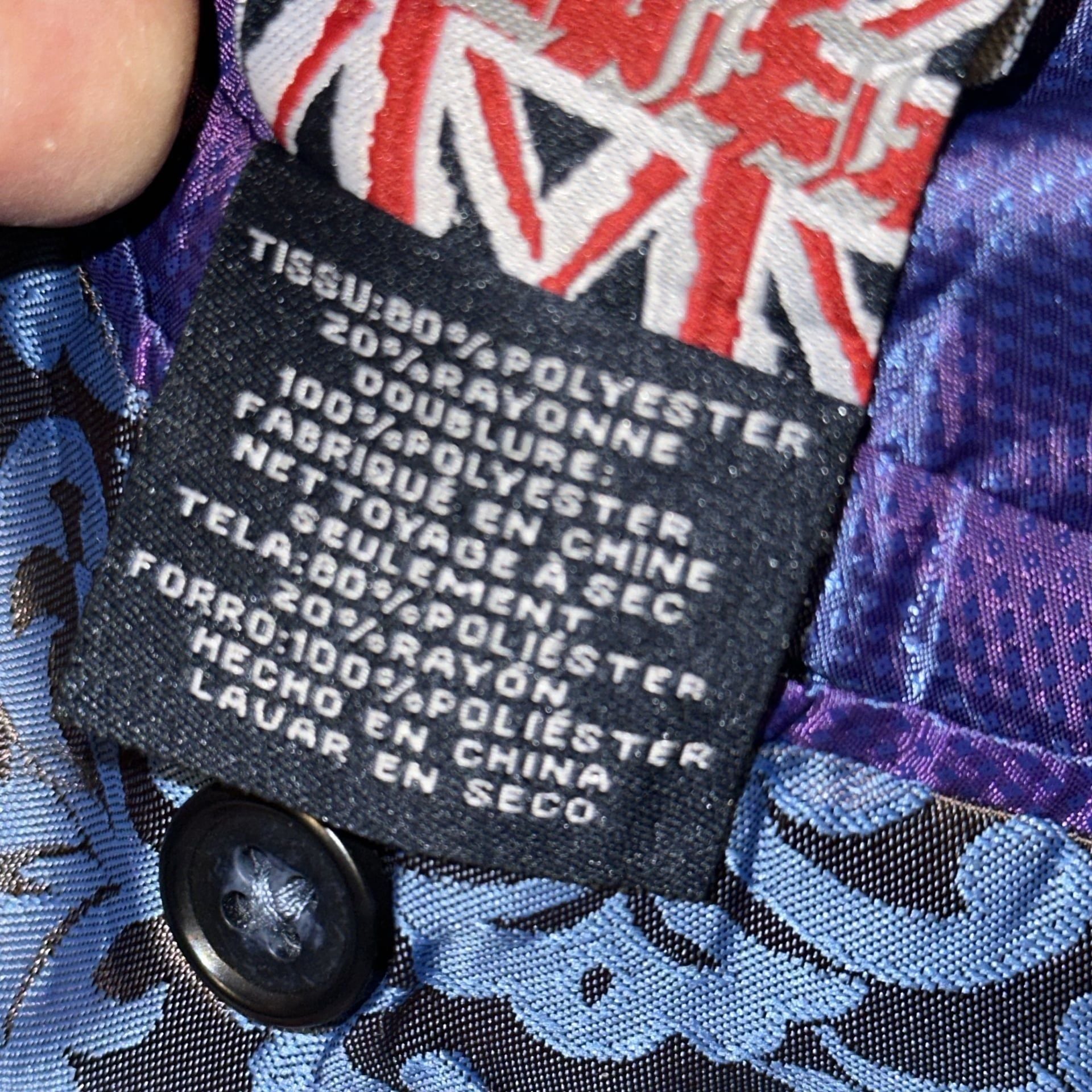 English Laundry Men's Navy Micro-Grid Blazer with Paisley Lining 10