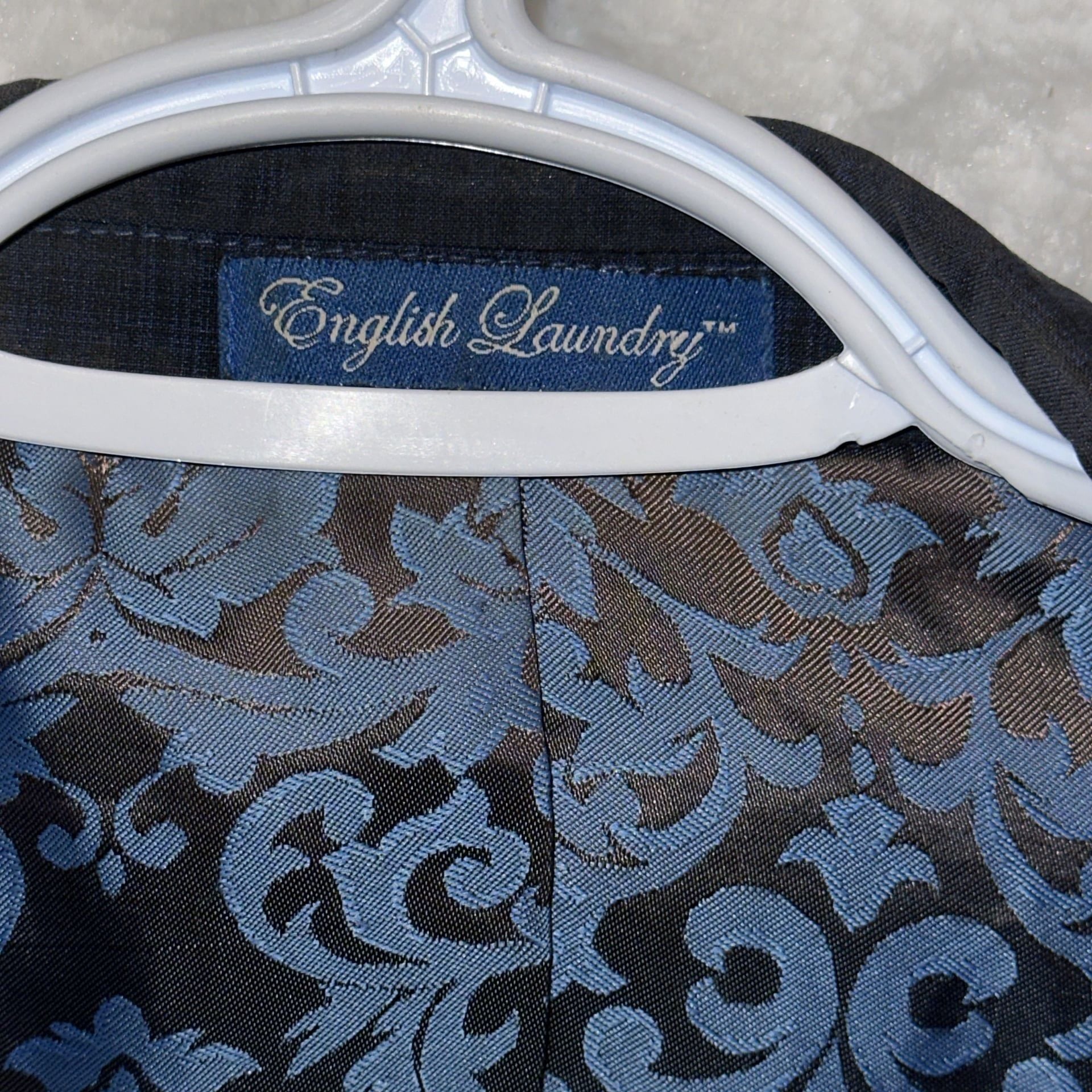 English Laundry Men's Navy Micro-Grid Blazer with Paisley Lining 11