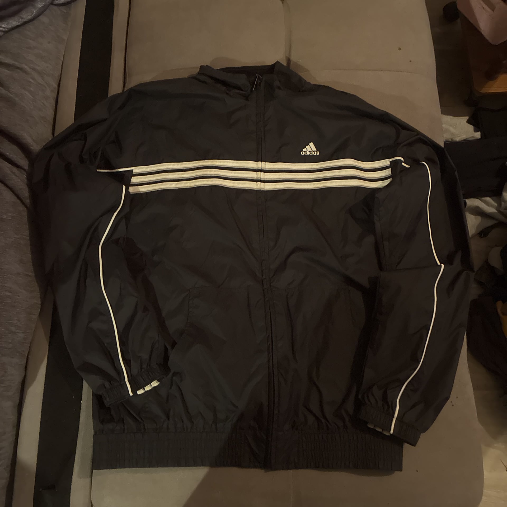 Vintage 90s Adidas Reversible Windbreaker Jacket Black White Gray 2