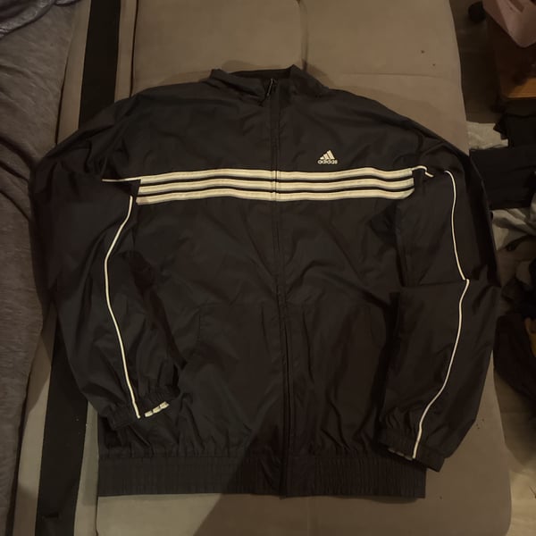 Vintage 90s Adidas Reversible Windbreaker Jacket Black White Gray