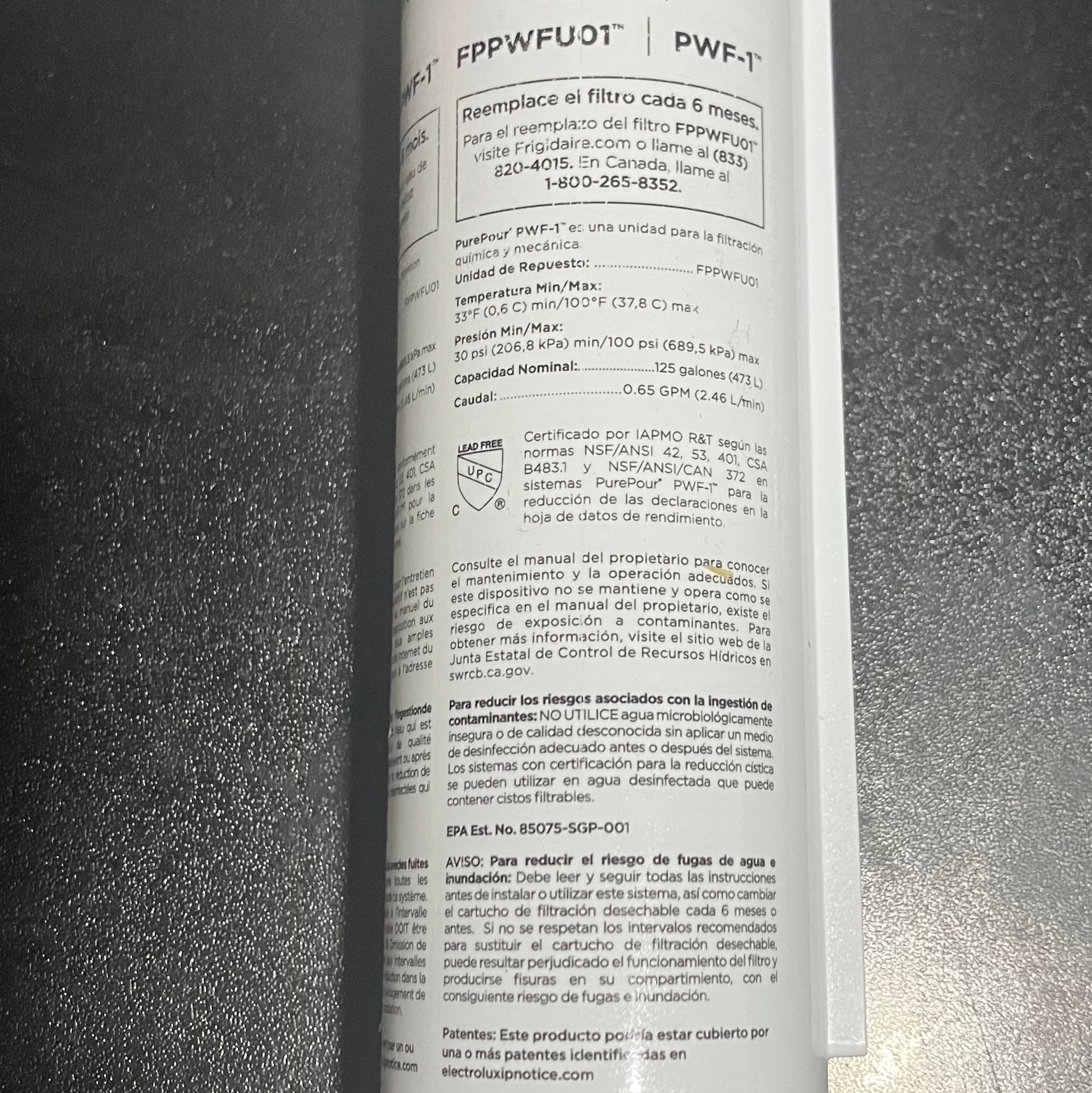 FRIGIDAIRE PurePour PWF-1 Refrigerator Water and Ice Filter FPPWFU01 2