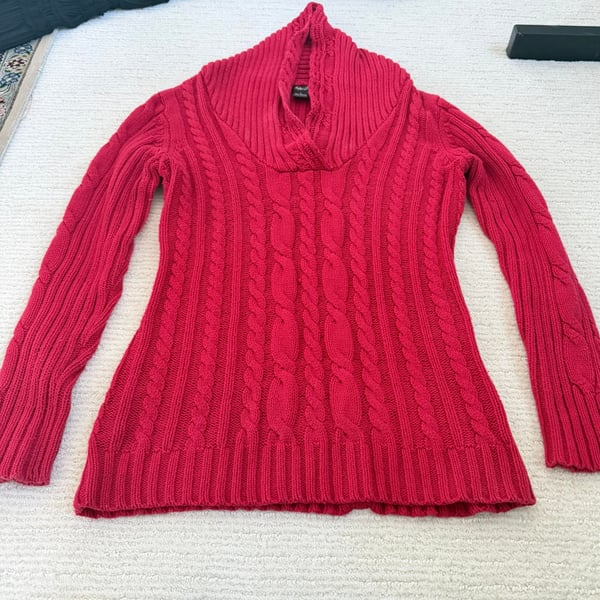  Style &Co. Red Wool Blend Cable Knit Mixed Cowl Neck Sweater