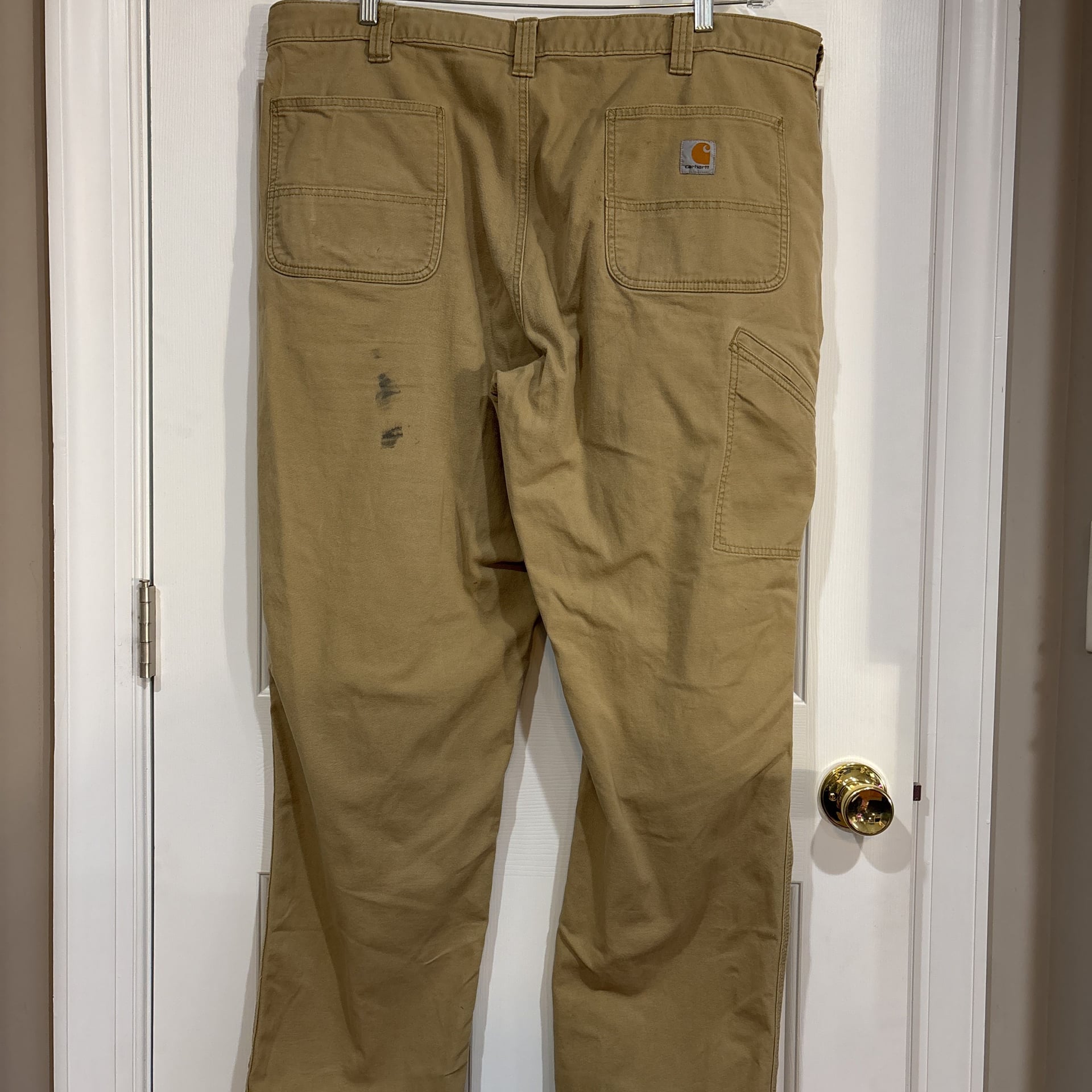 Carhartt Relaxed Fit Canvas Work Pants Tan 42x34 Blue Collar Stained 2
