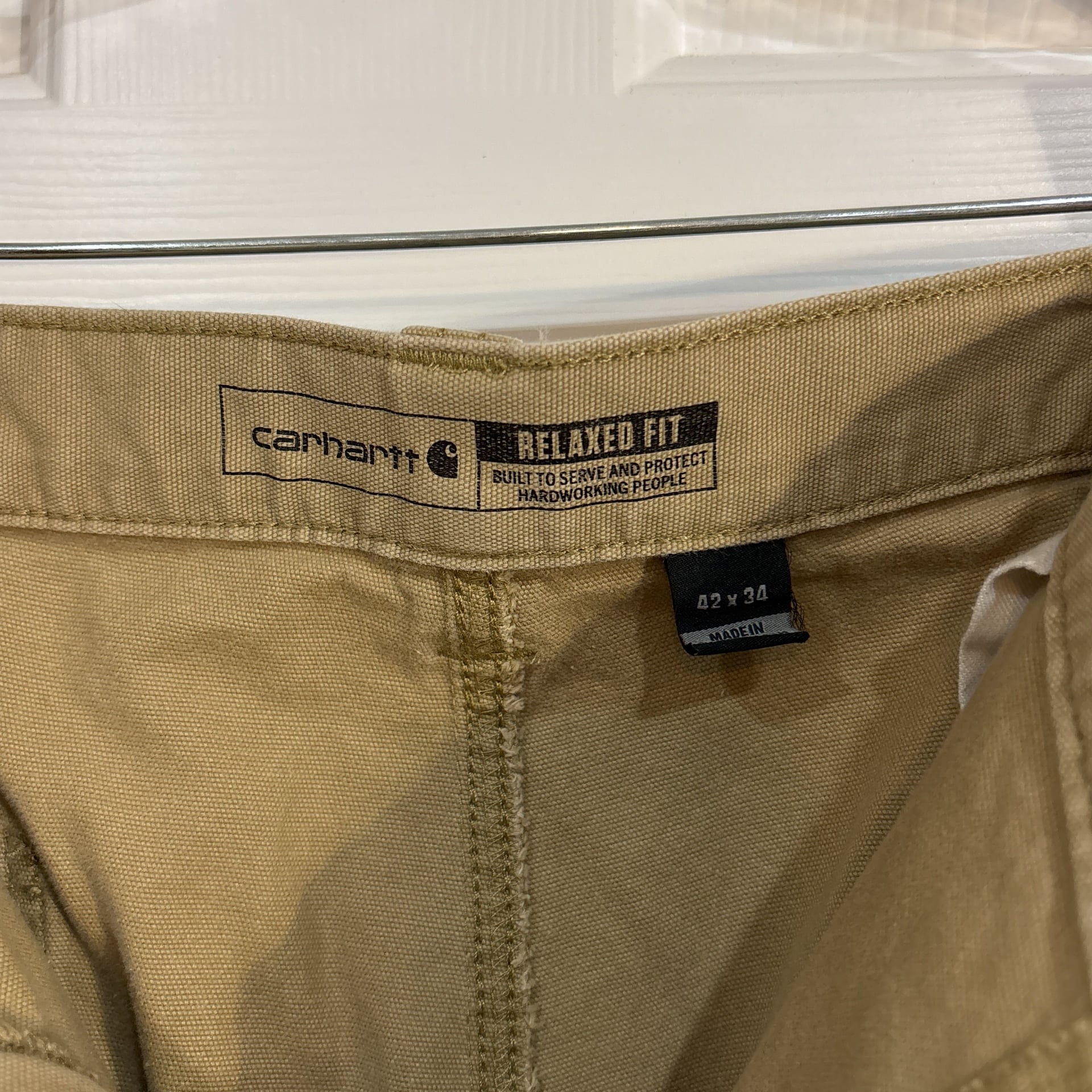 Carhartt Relaxed Fit Canvas Work Pants Tan 42x34 Blue Collar Stained 4
