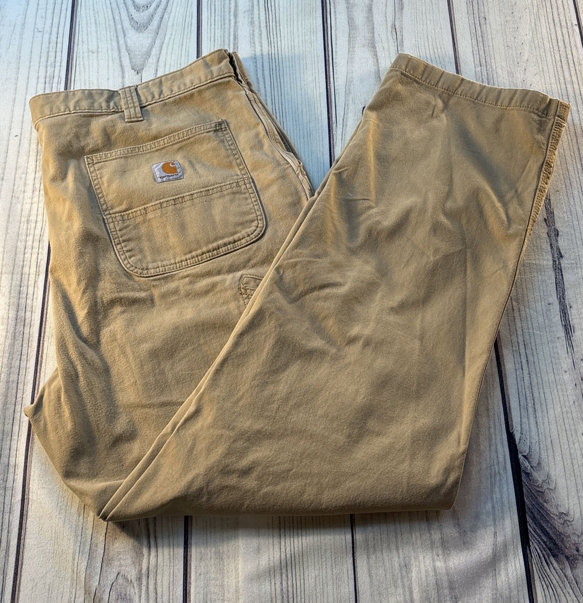 Carhartt Relaxed Fit Canvas Work Pants Tan 42x34 Blue Collar Stained 13