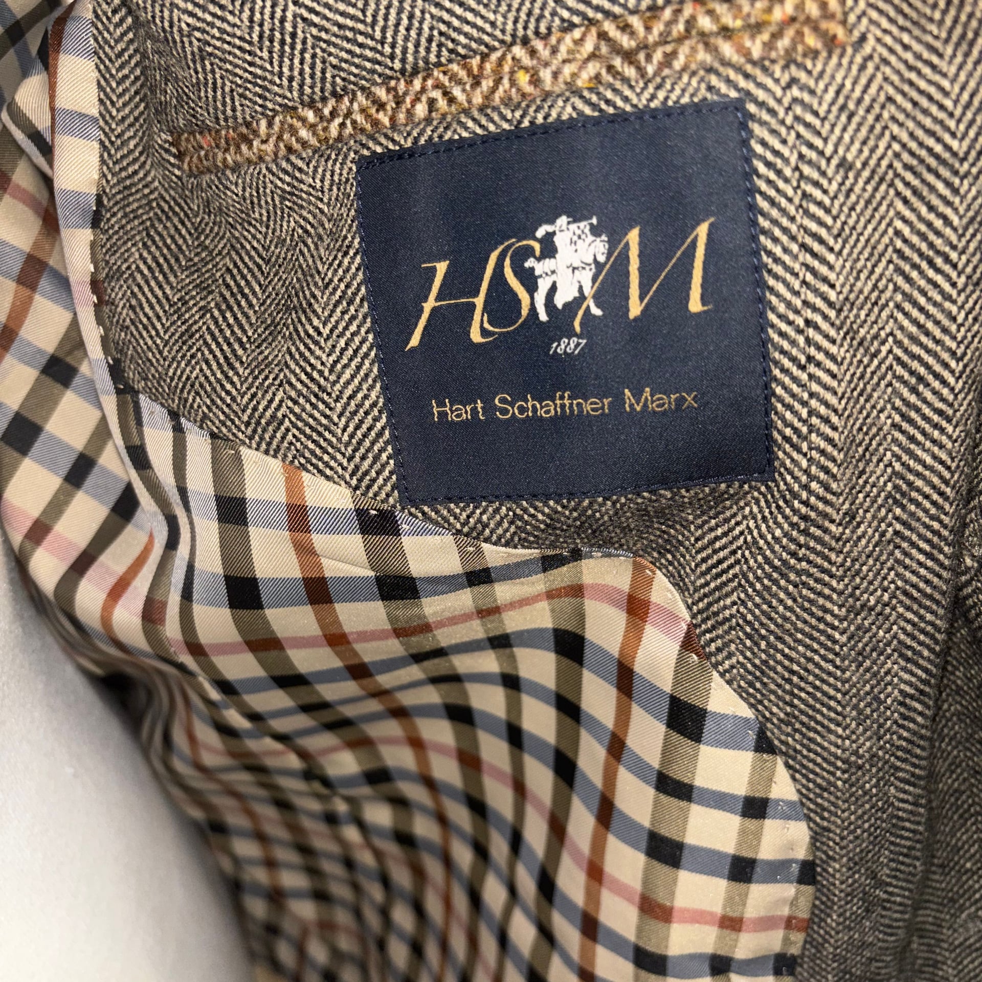 Hart Shaffner Marx 100% Pure Wool Brown Herringbone Blazer Sport Coat 42 R 5