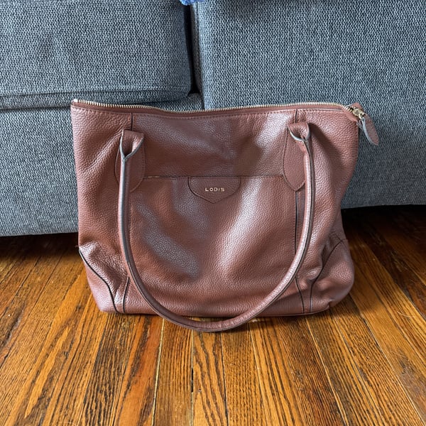 LODIS Chestnut Brown Leather Siera Travel Tote Bag Purse