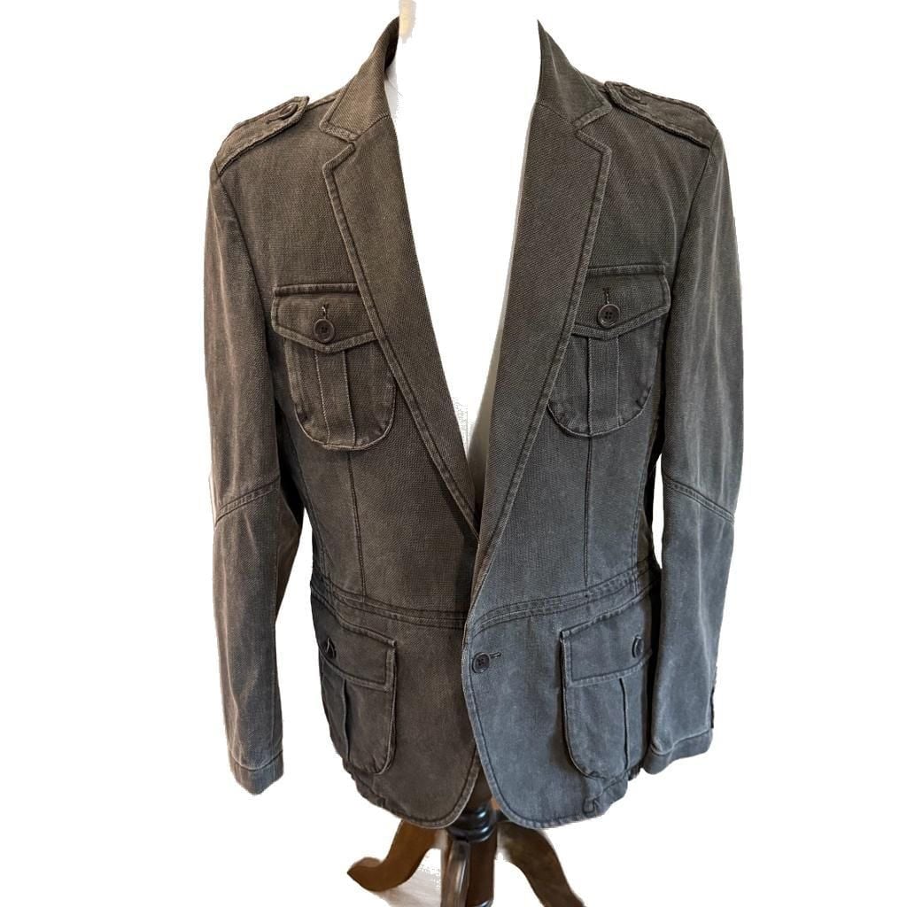 Bocodo Tailored Military Style Blazer Coat, Gray Textured Blend Made in Italy 1
