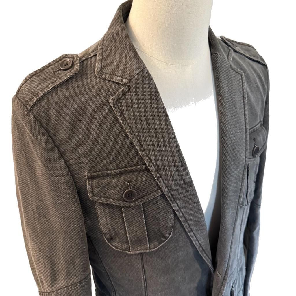 Bocodo Tailored Military Style Blazer Coat, Gray Textured Blend Made in Italy 3