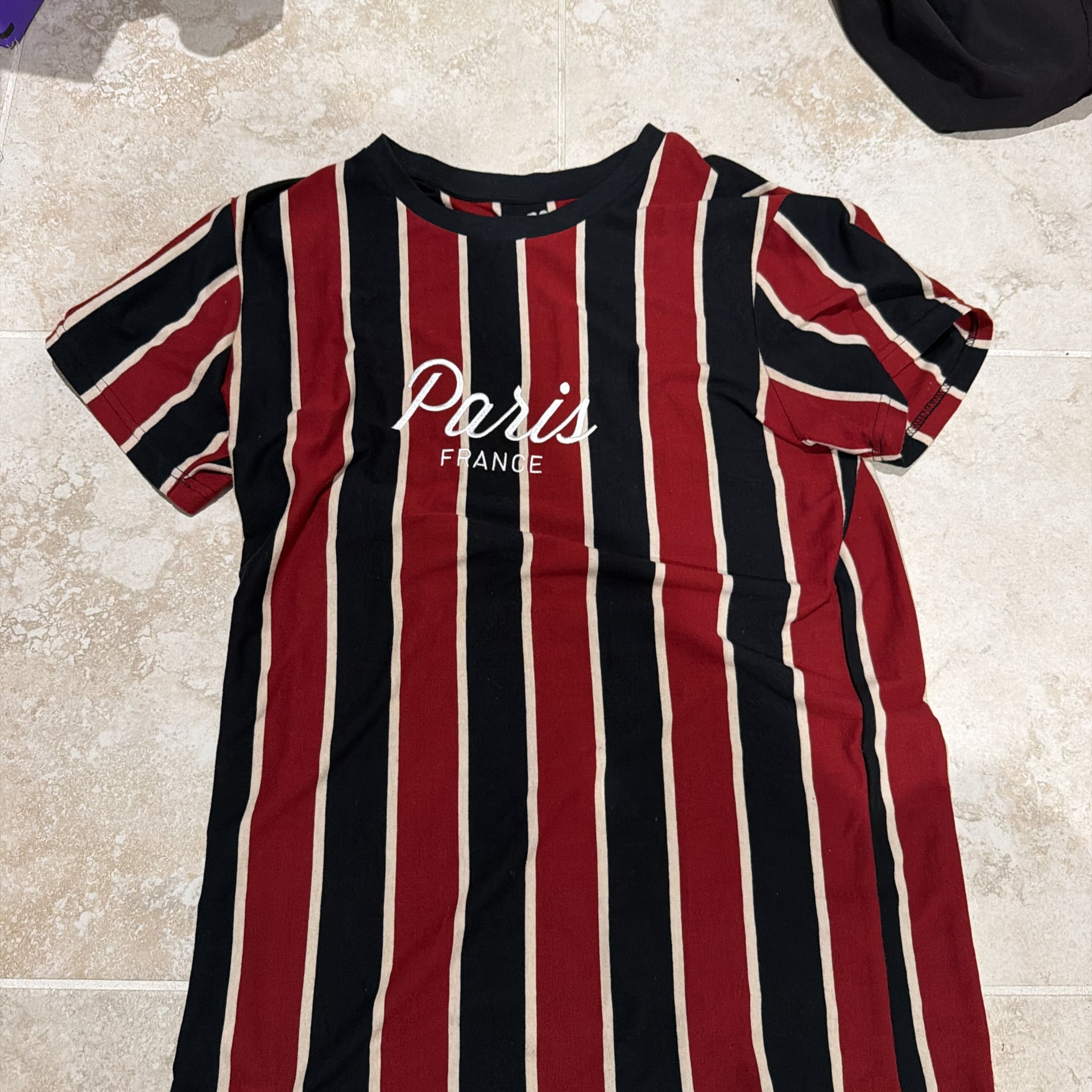 RSQ Collective Paris France Embroidered Vertical Striped T-Shirt 2
