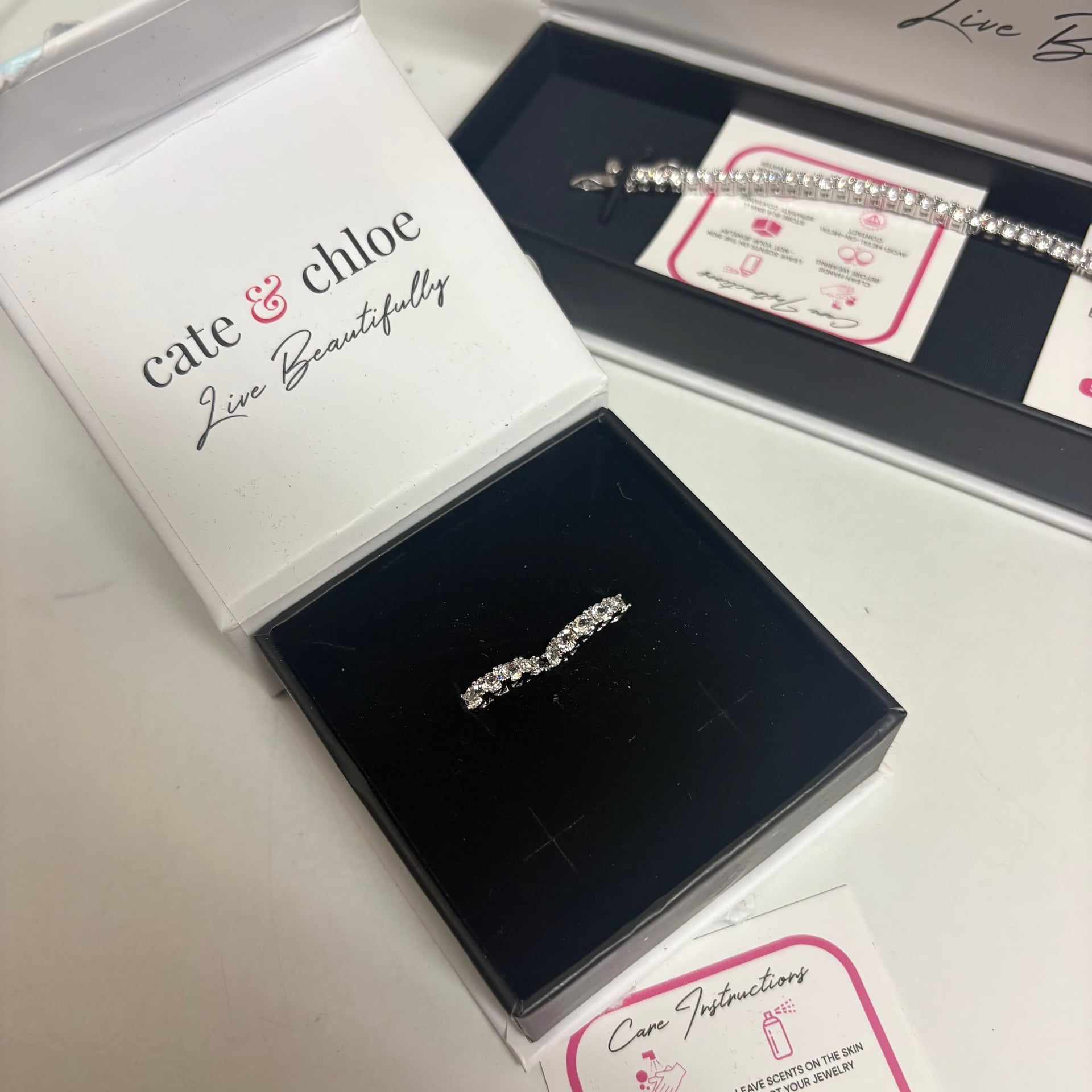 Cate & Chloe CZ Tennis Bracelet + CZ Ear Cuff Earring Silver Tone w/ Box 7