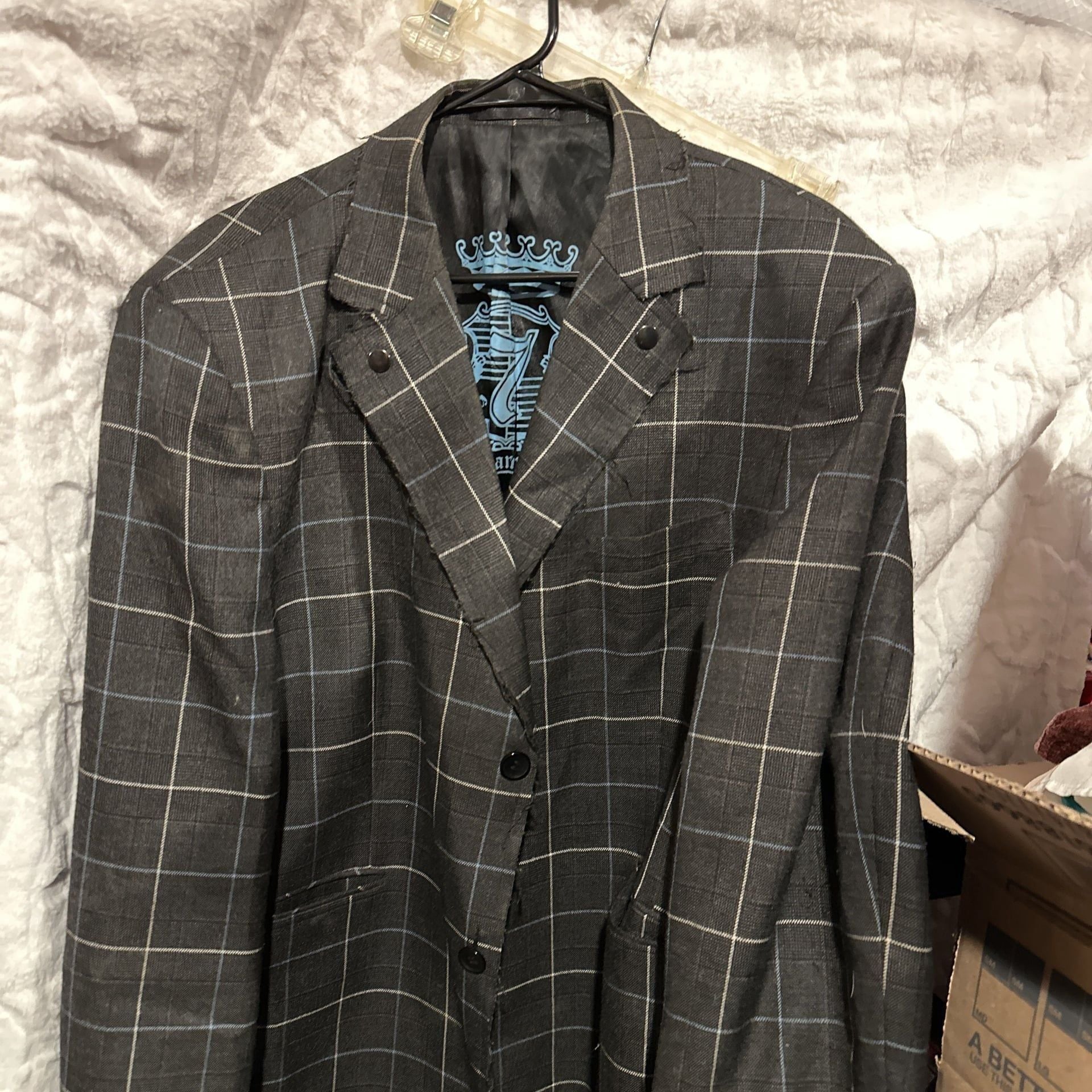 7 Diamonds Men's Plaid Blazer, Charcoal Grey & Blue, Size XXL 1