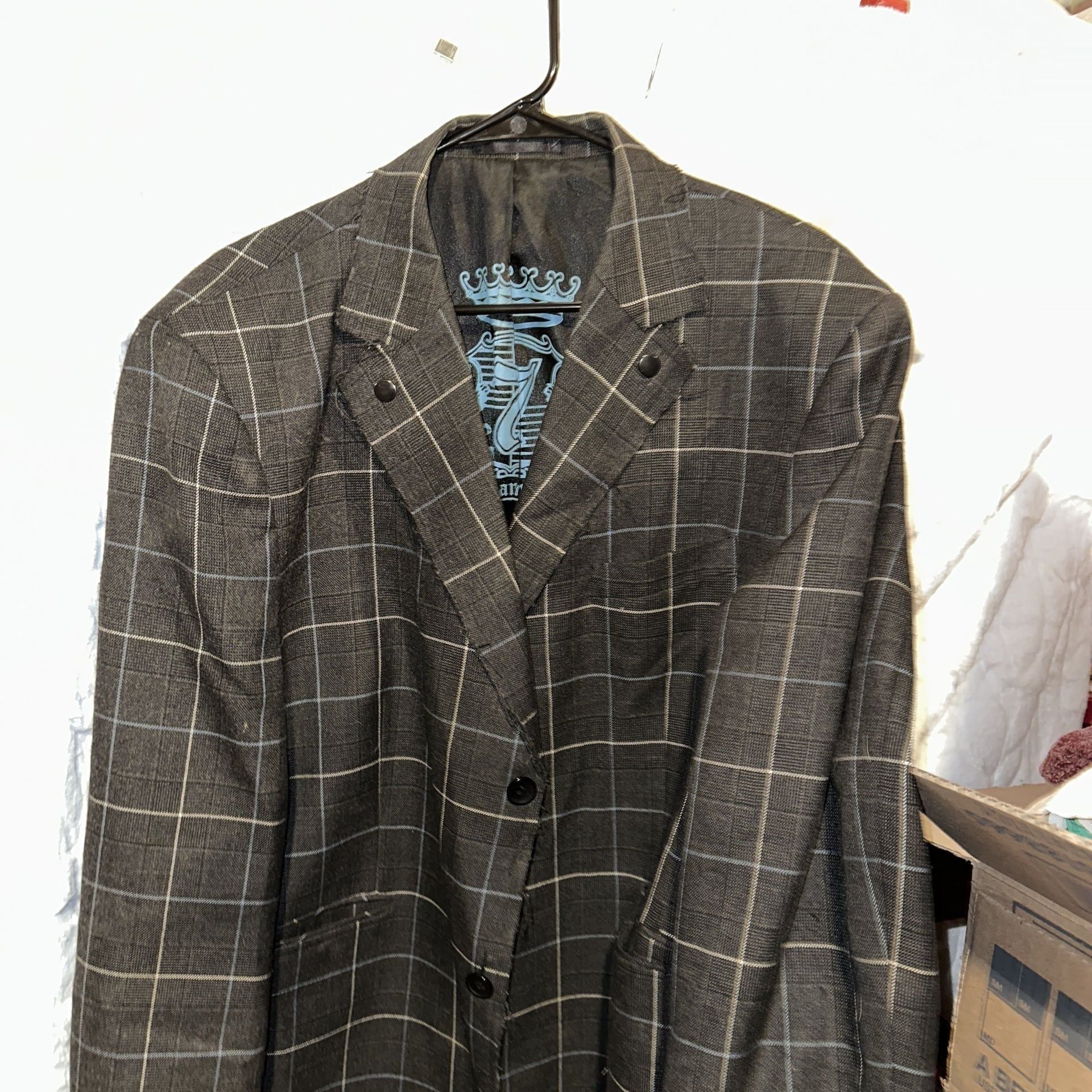 7 Diamonds Men's Plaid Blazer, Charcoal Grey & Blue, Size XXL 2
