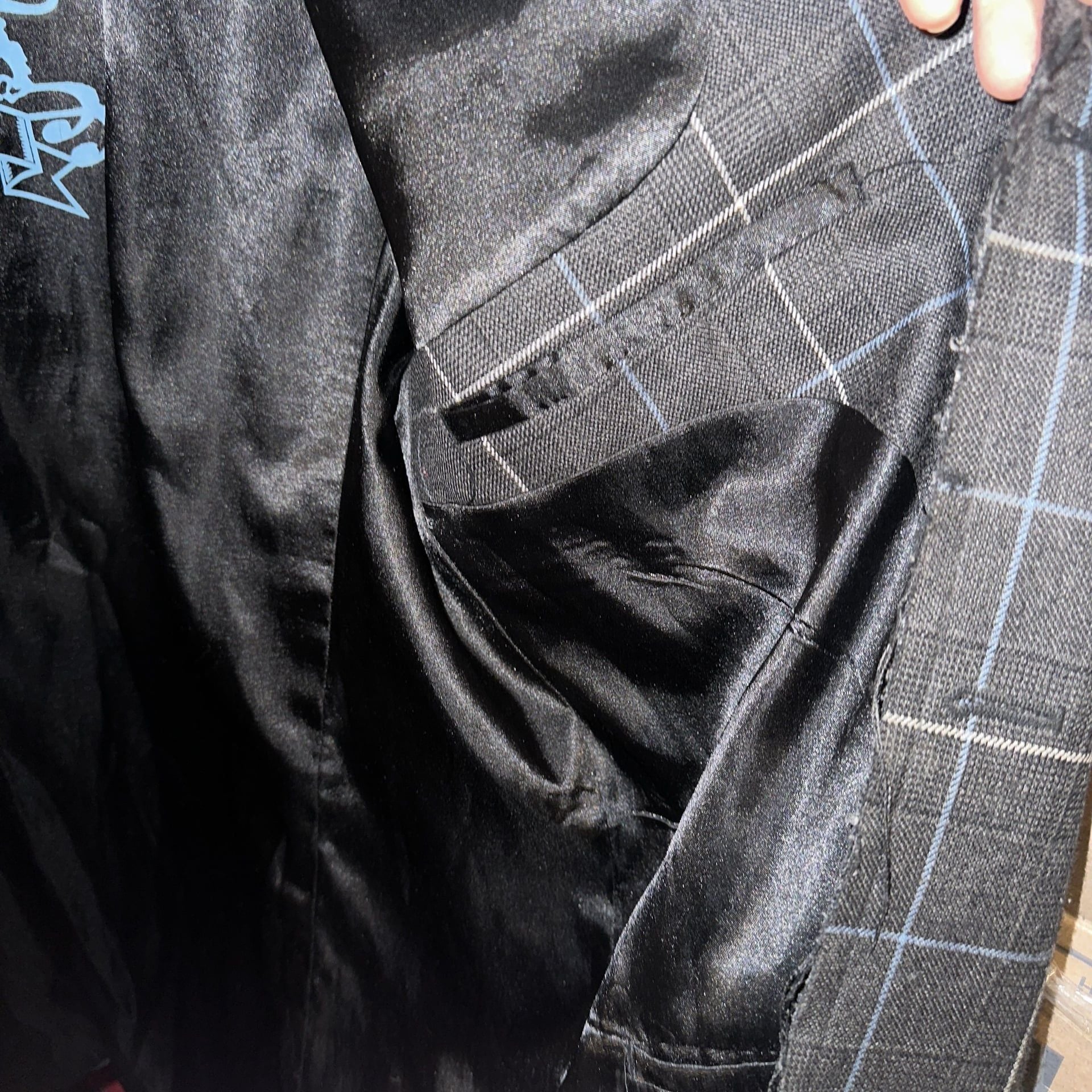 7 Diamonds Men's Plaid Blazer, Charcoal Grey & Blue, Size XXL 7