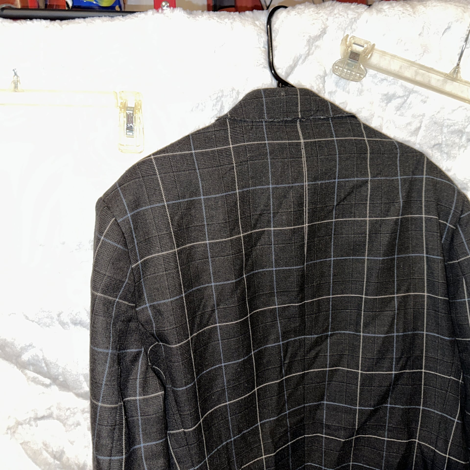 7 Diamonds Men's Plaid Blazer, Charcoal Grey & Blue, Size XXL 10