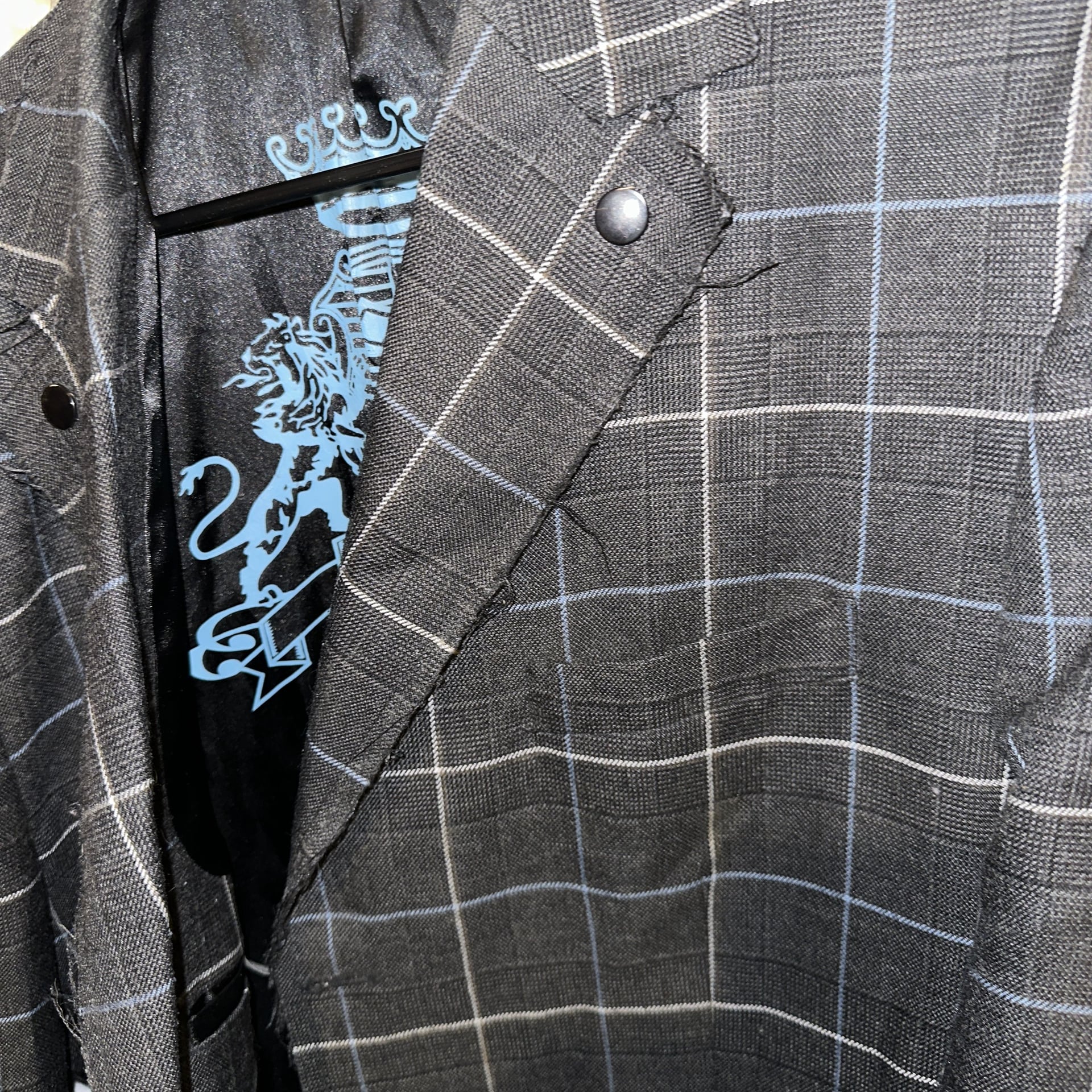 7 Diamonds Men's Plaid Blazer, Charcoal Grey & Blue, Size XXL 12