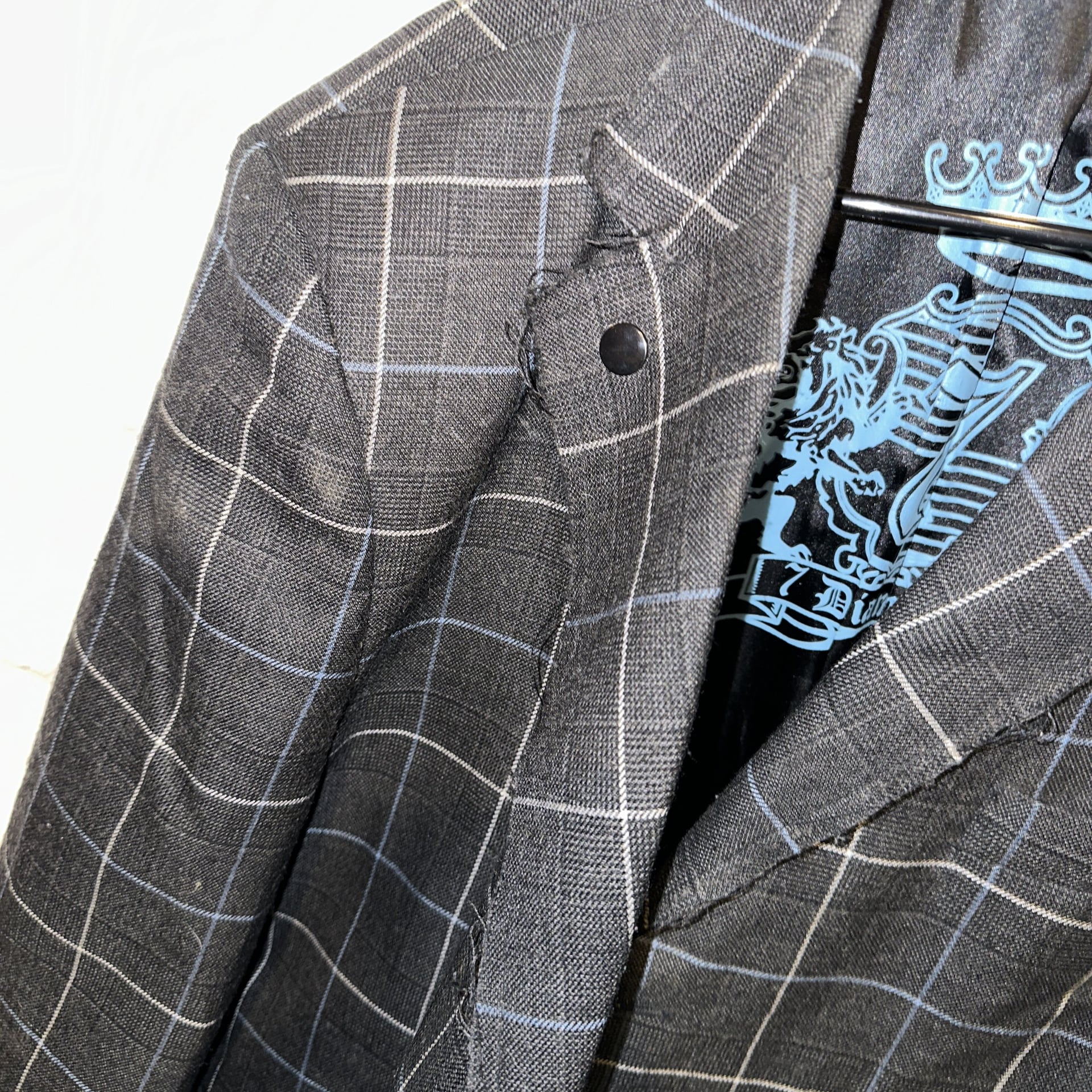 7 Diamonds Men's Plaid Blazer, Charcoal Grey & Blue, Size XXL 13