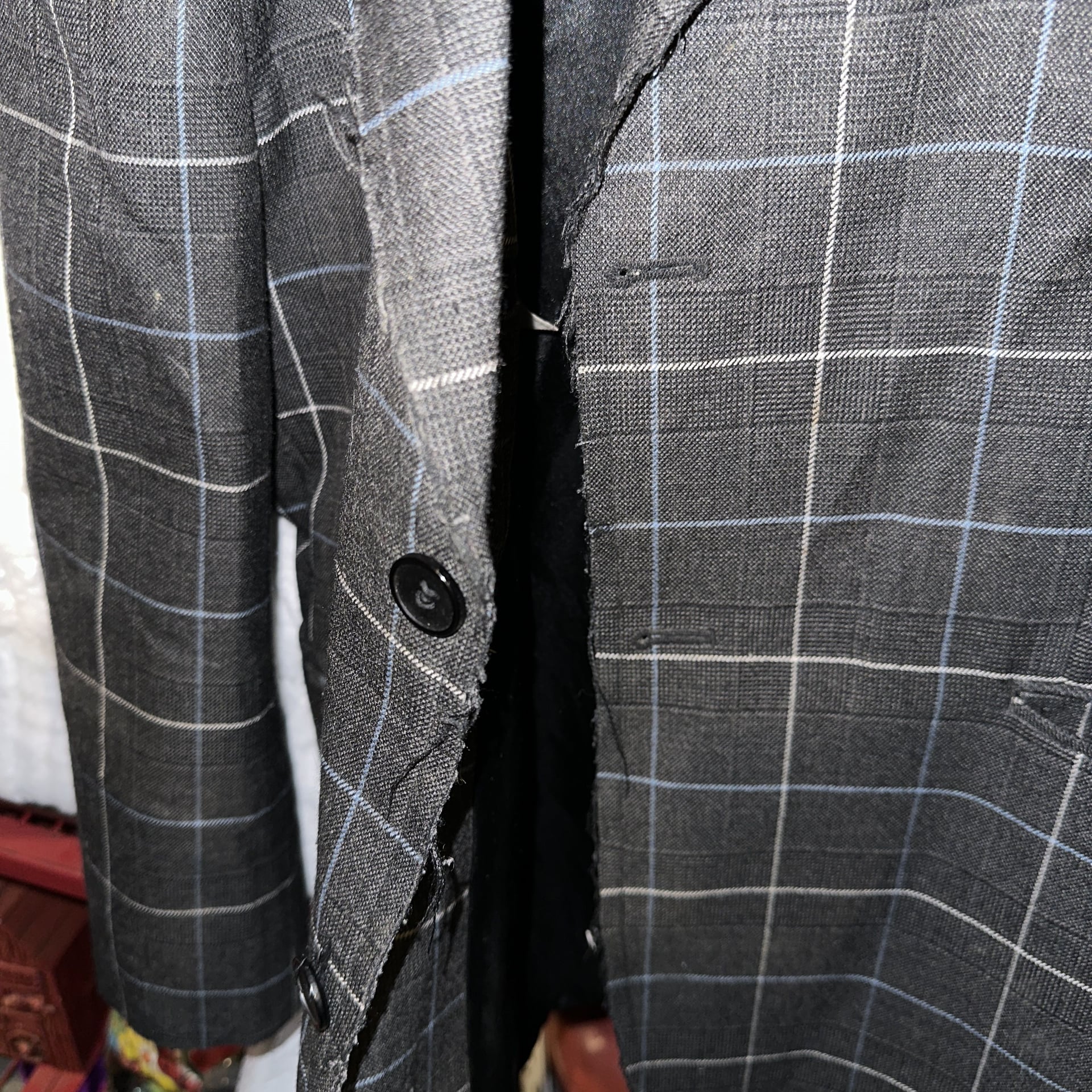 7 Diamonds Men's Plaid Blazer, Charcoal Grey & Blue, Size XXL 14