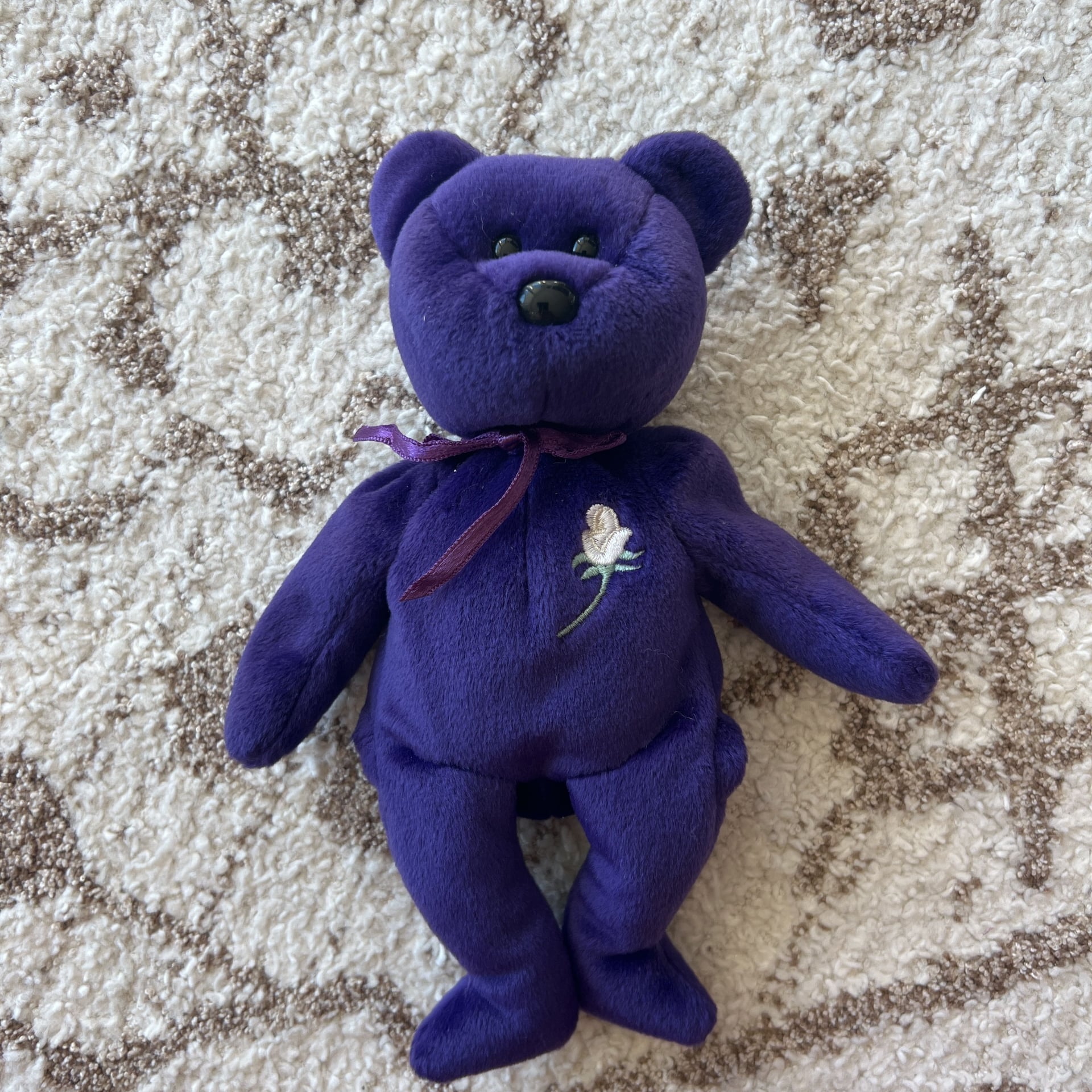 TY “Princess” Diana Memorial Beanie Baby — the purple bear with the white rose. 1