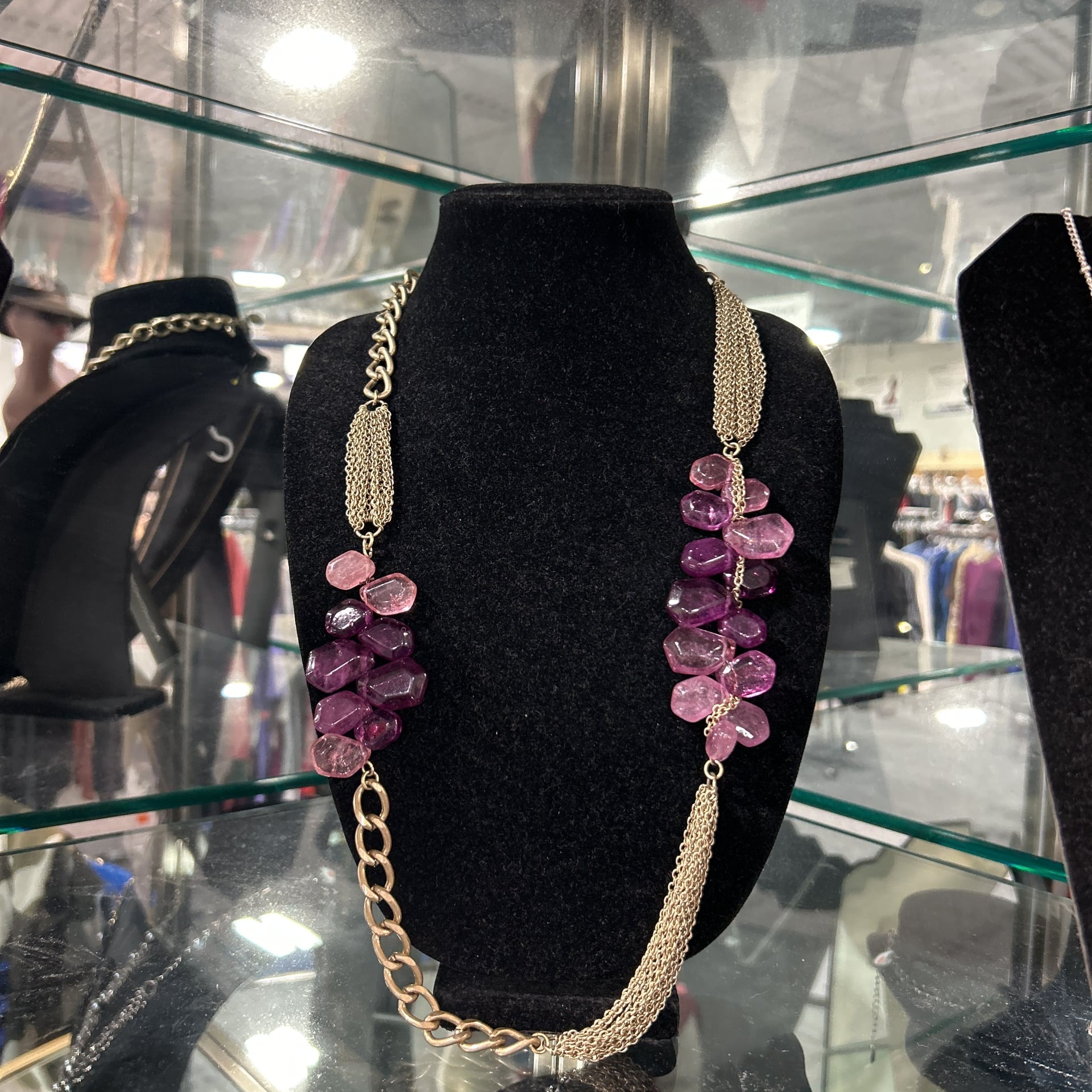 Vintage Ann Taylor Loft Two Tone Purple Amethyst Bead Flapper Statement Necklace 1