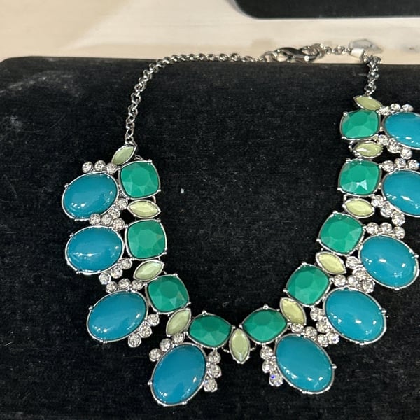 Lia Sophia Kimberly Claire Silver-Tone Convertible Statement Necklace with Turquoise and Crystals