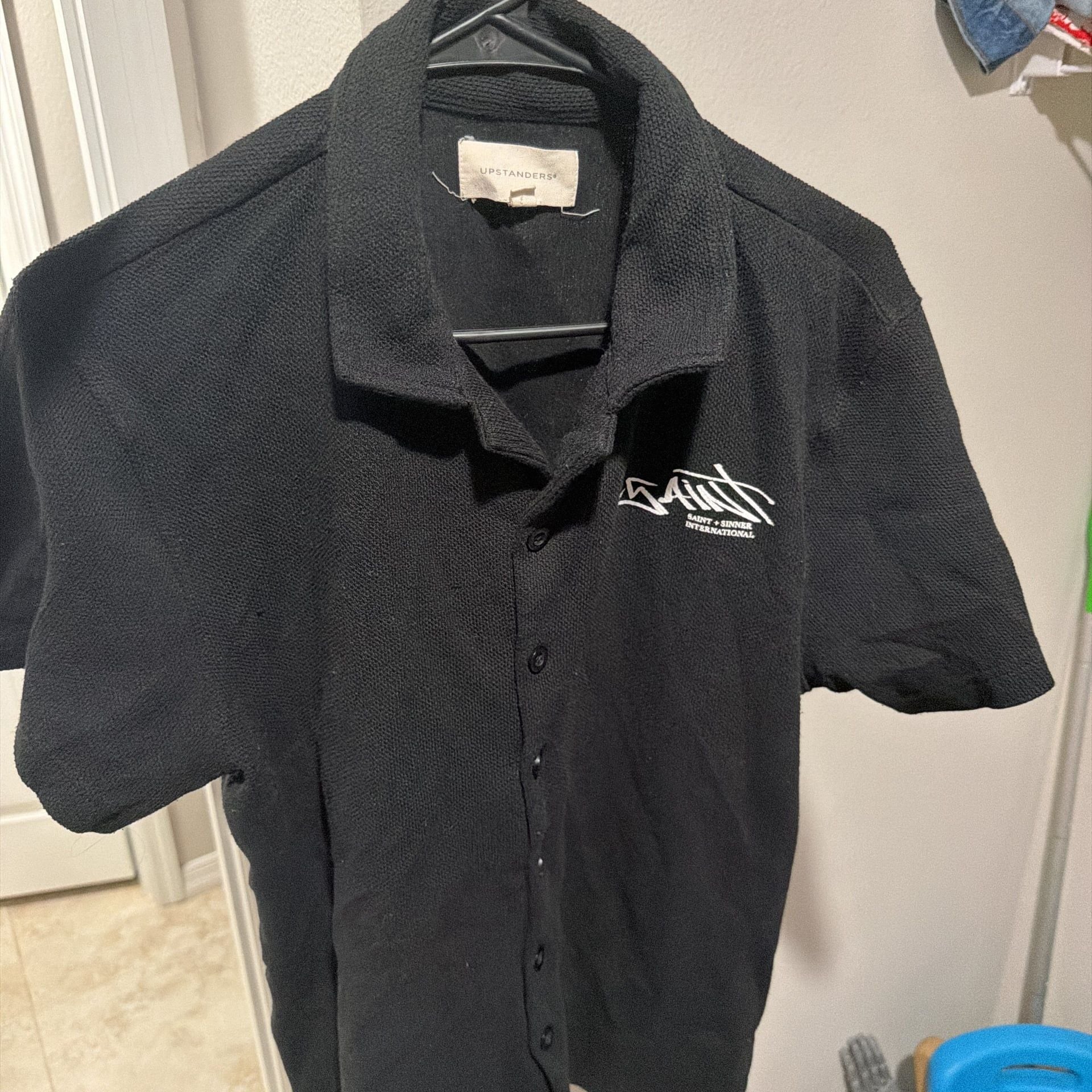 Forever 21 x Hot Wheels Men's Black Denim Embroidered Button Up Shirt 1
