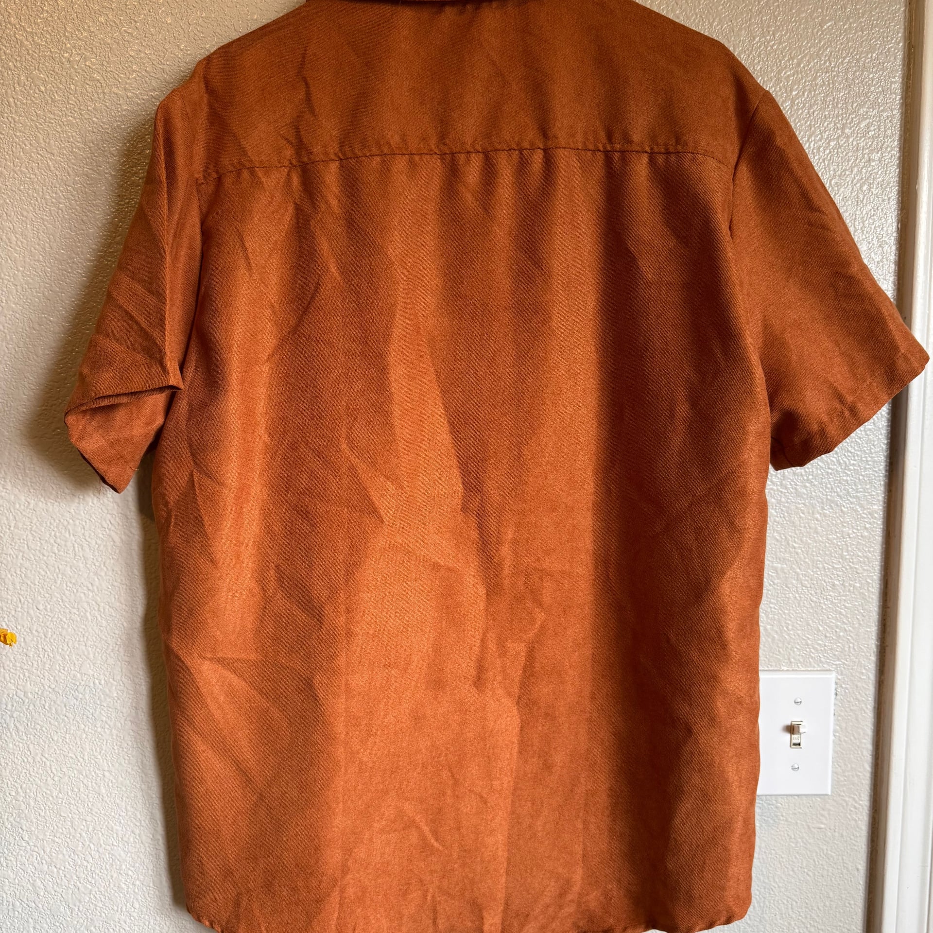 Burnt Orange Textured Blend Short Sleeve Button Down Shirt XL 2