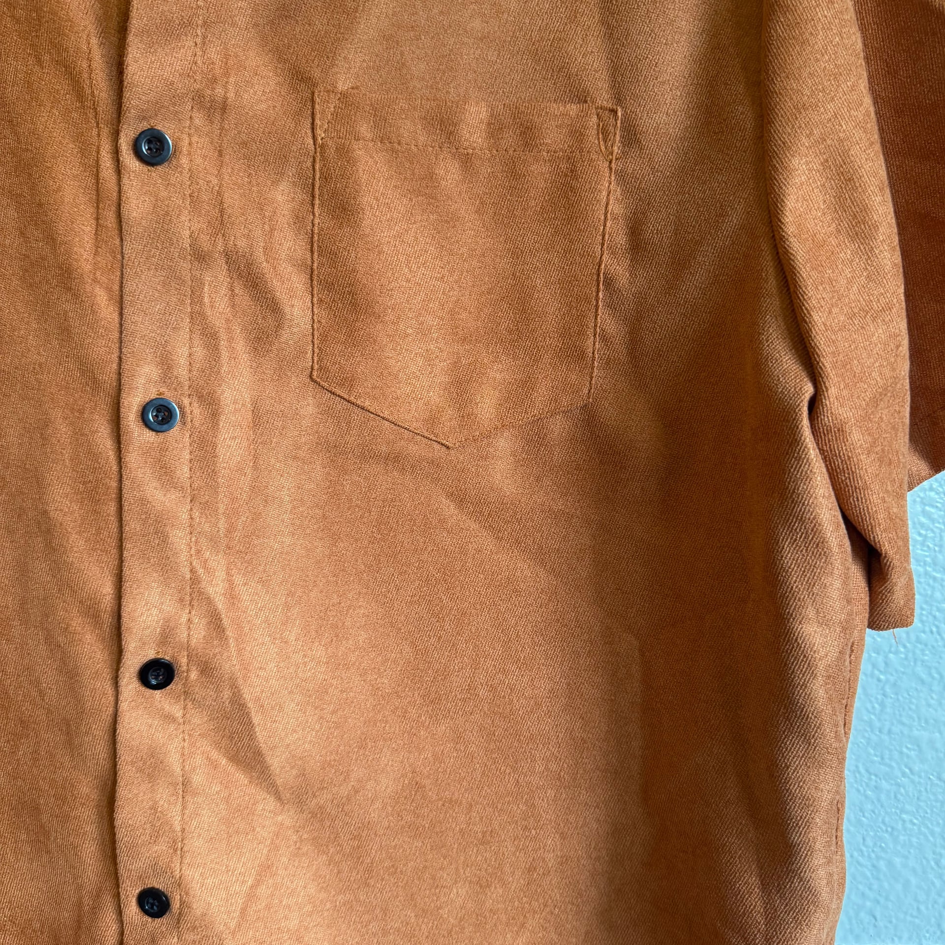 Burnt Orange Textured Blend Short Sleeve Button Down Shirt XL 3